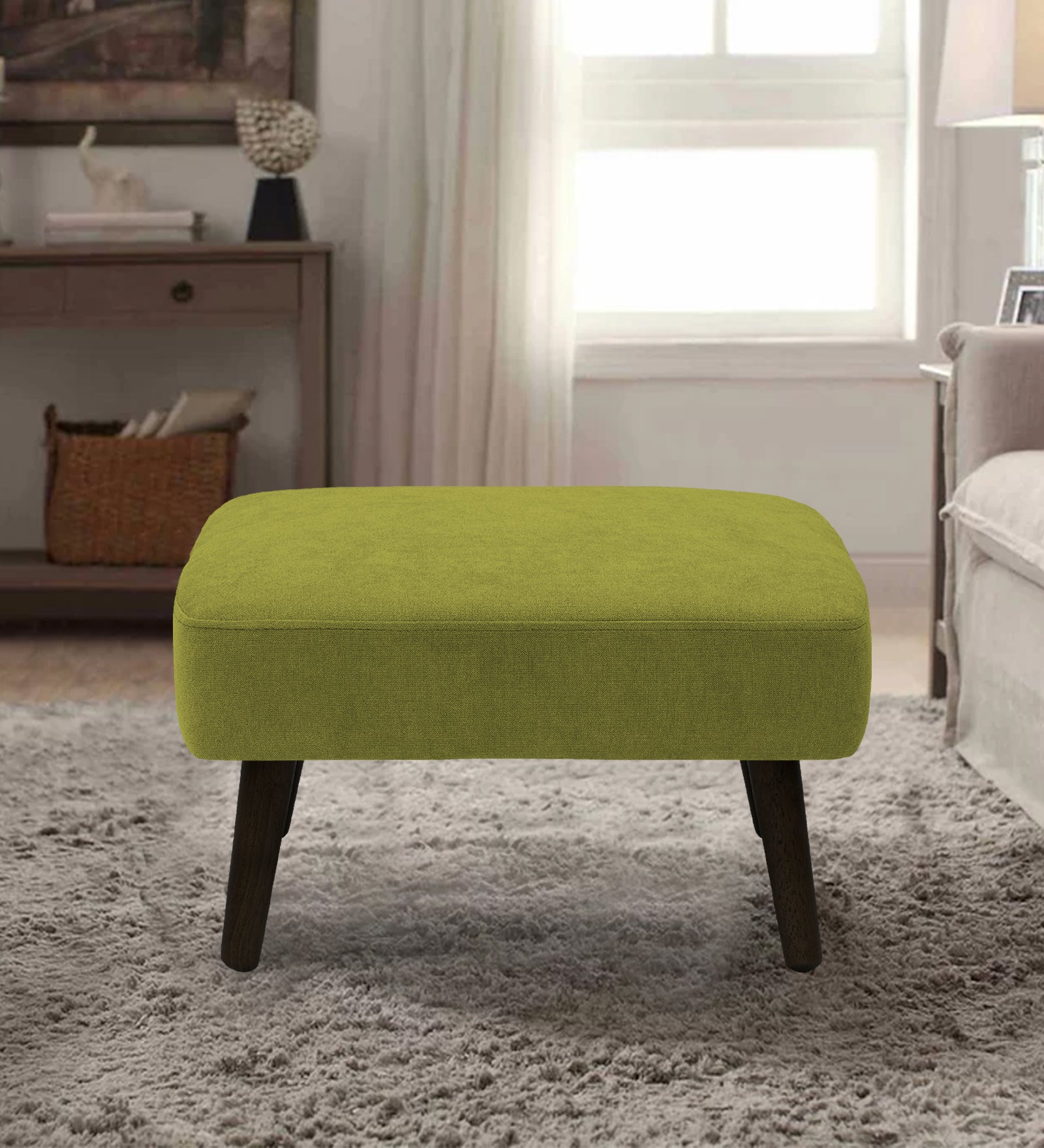 Luke Fabric Foot Stool In Parrot Green Colour - Febonic Living