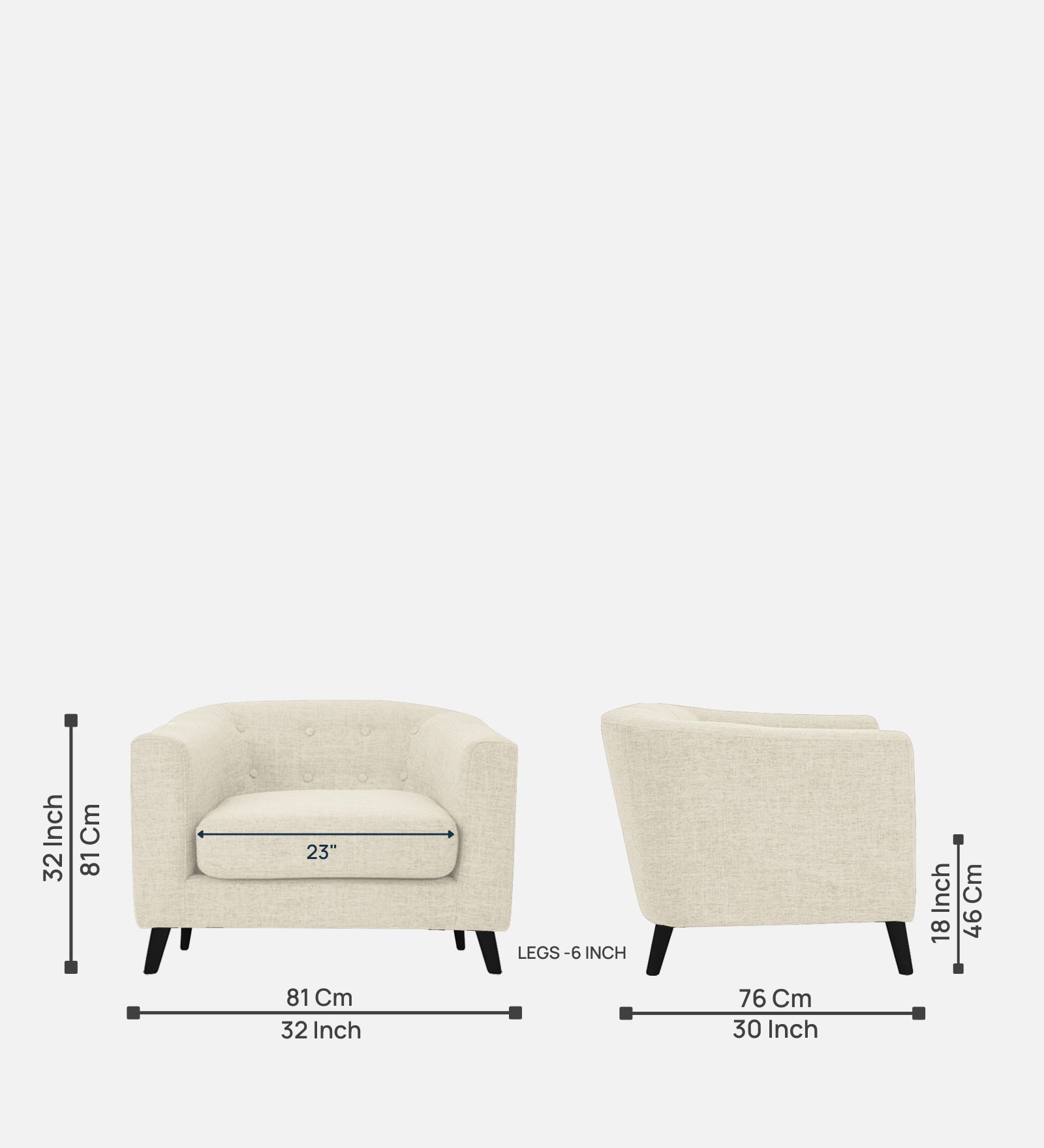 Casper Fabric 1 Seater Sofa In Ivory Cream Colour - Febonic Living