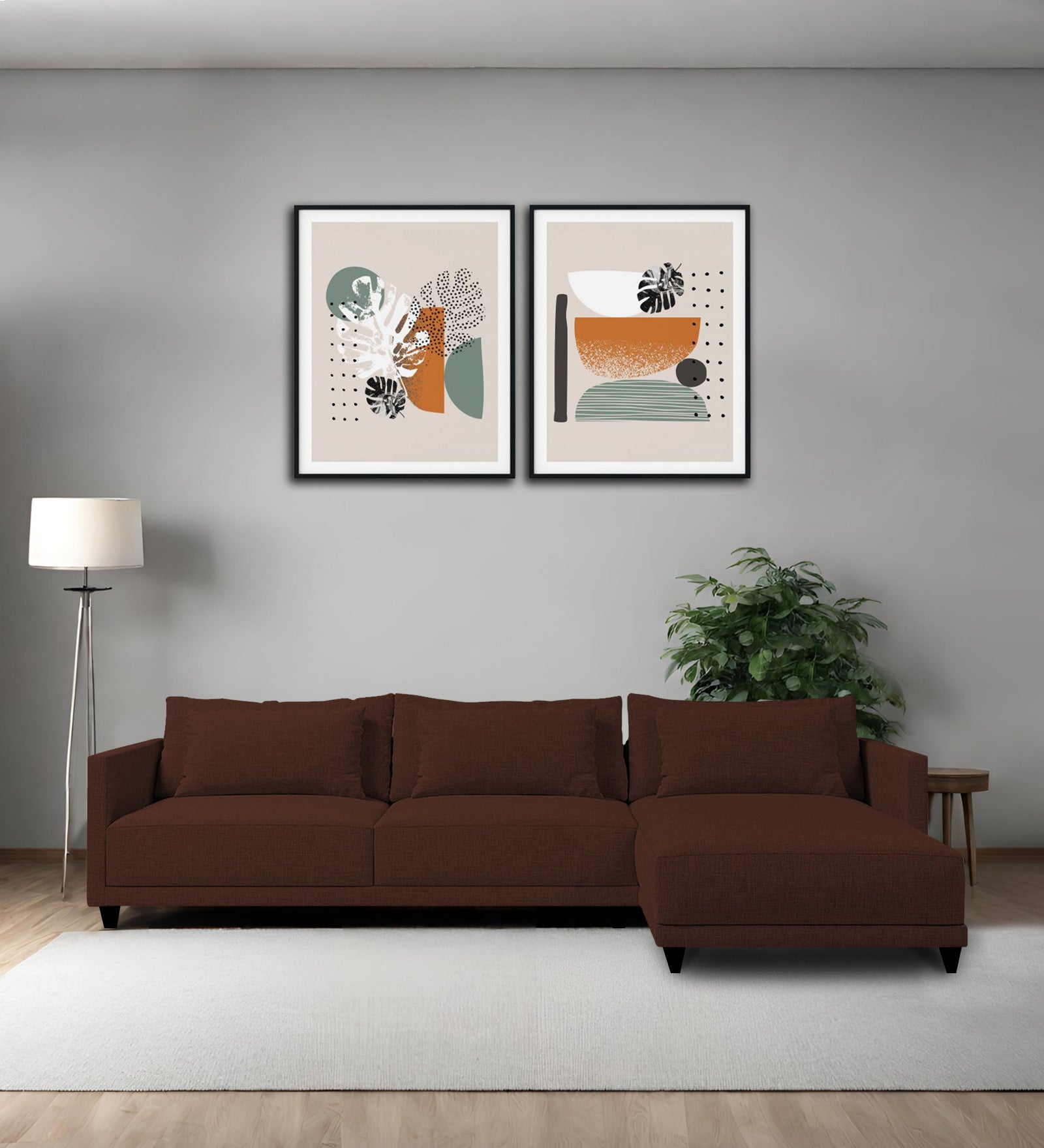 Kera Fabric LHS Sectional Sofa (3+Lounger) In Coffee Brown Colour - Febonic Living