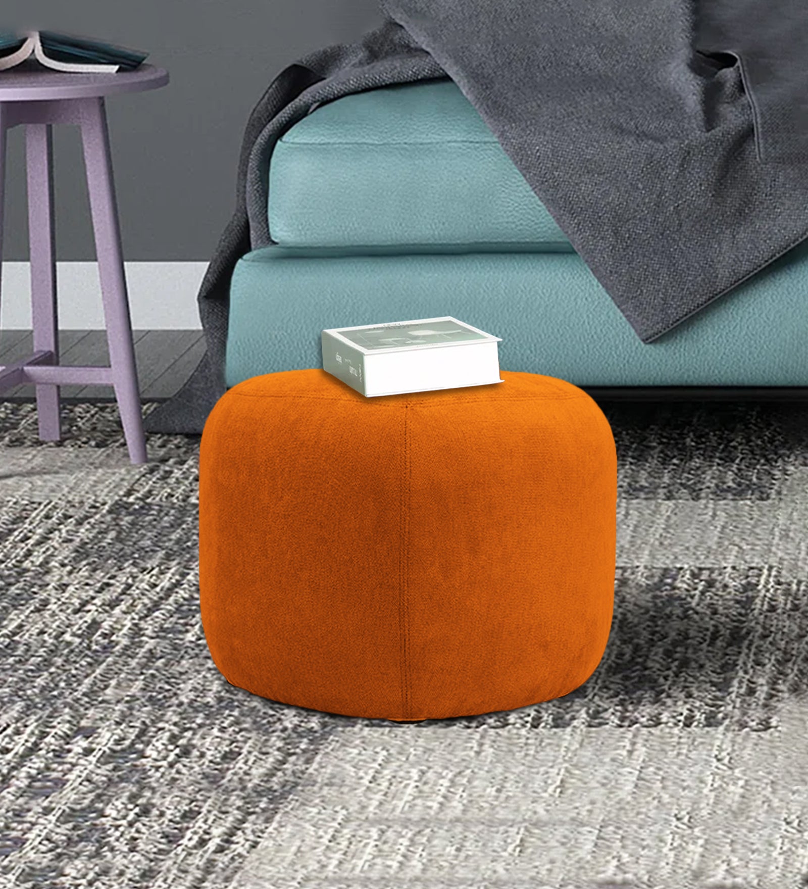 Keori Fabric Pouffe In Vivid Orange Colour - Febonic Living