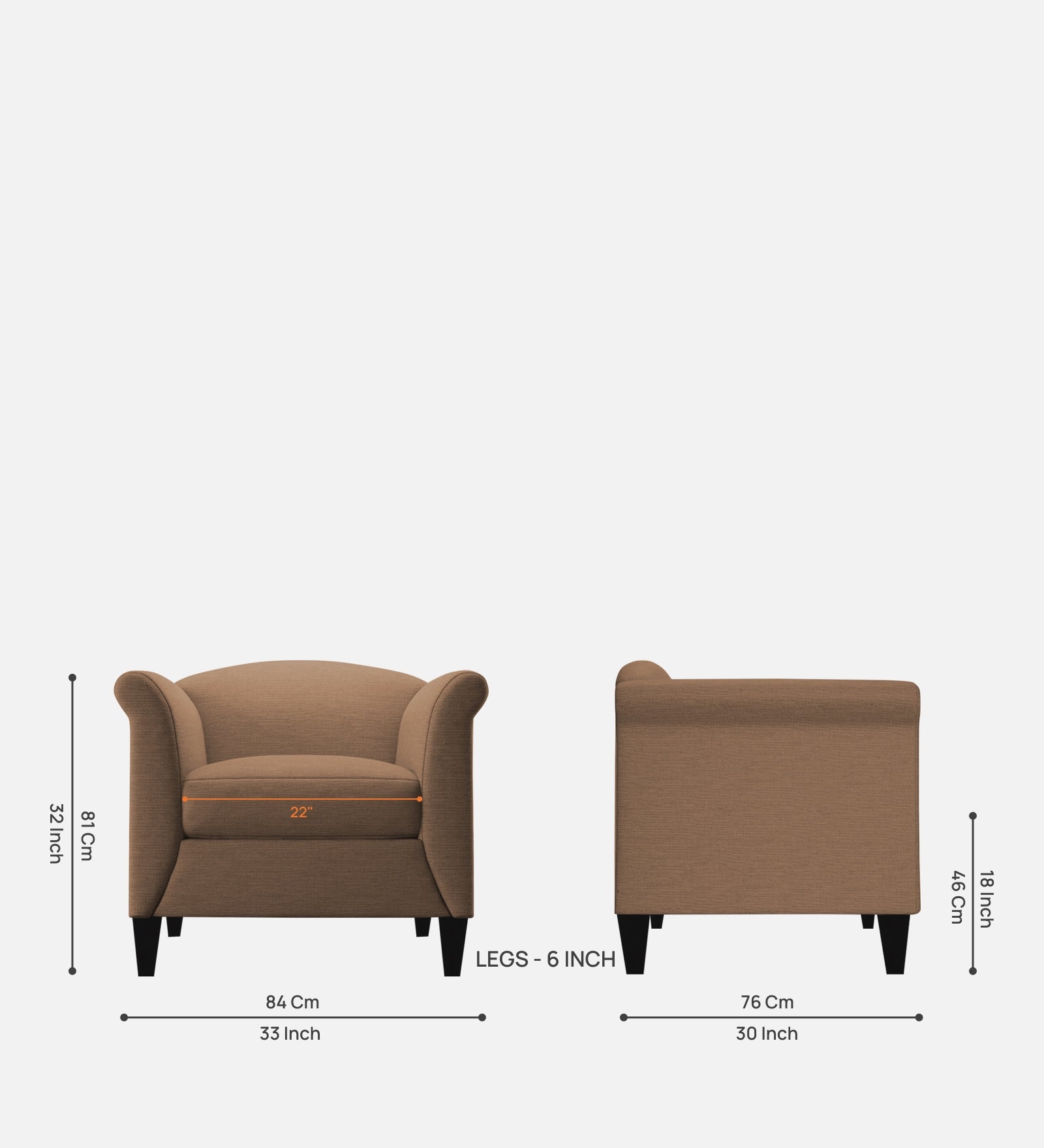 Kimber Fabric 1 Seater Sofa in Cosmic Beige Colour