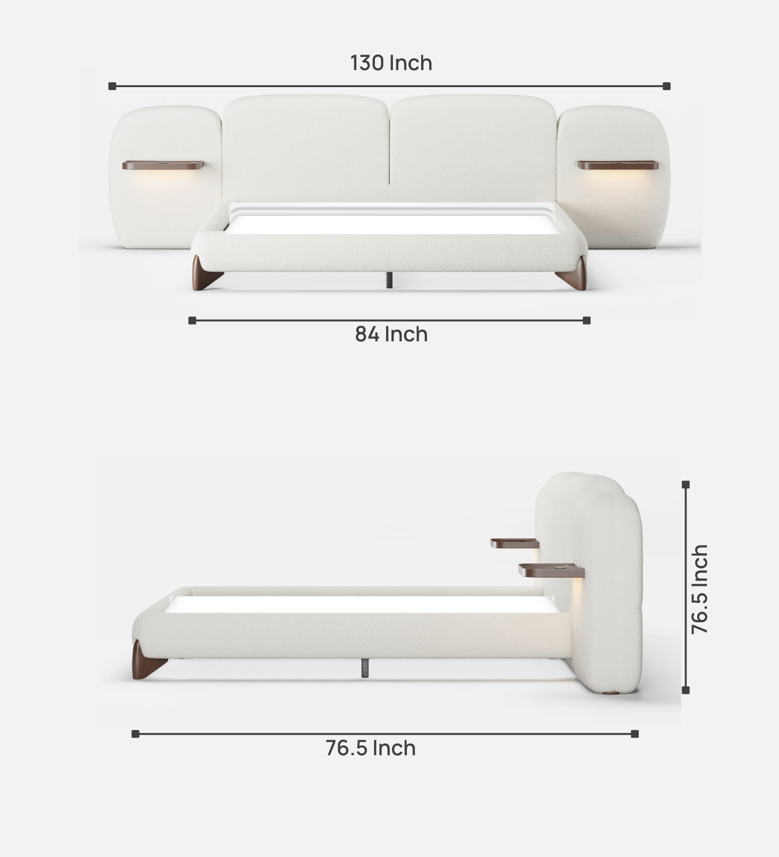 Waru Boucle Fabric King Size Bed in Shell White Colour - Febonic Living