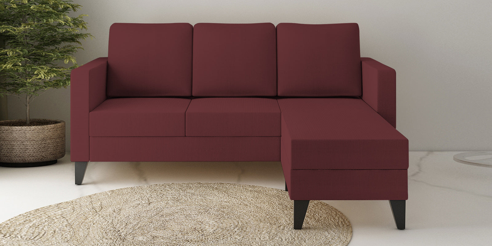 Nori Fabric LHS Sectional Sofa (2+Lounger) In Blaze Red Colour - Febonic Living