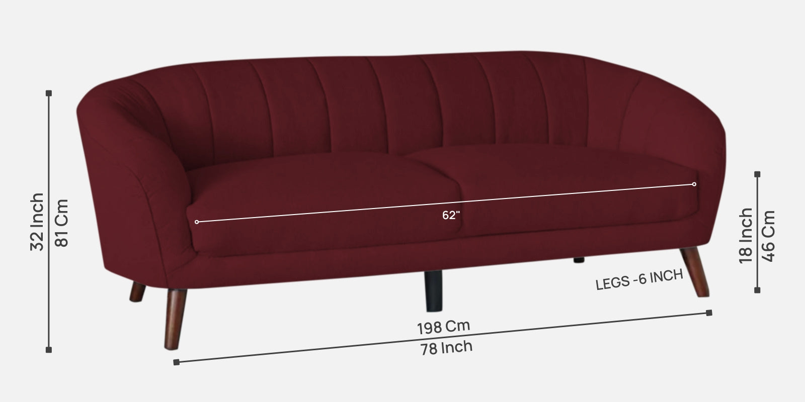 Benjamin Fabric 3 Seater Sofa In Blood Maroon Colour - Febonic Living