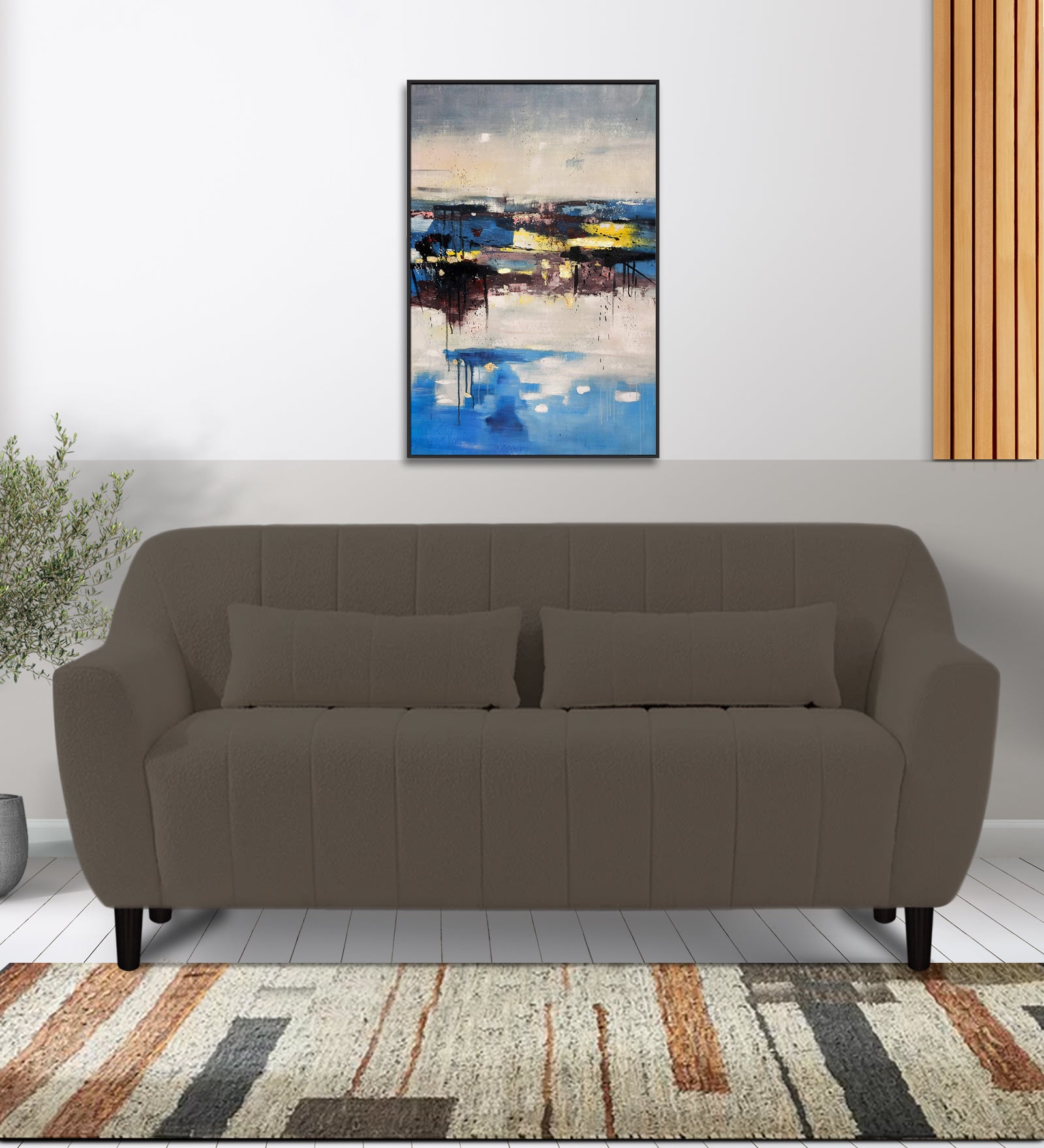 Nesco Boucle Fabric 2 Seater Sofa In Niya Beige Colour - Febonic Living