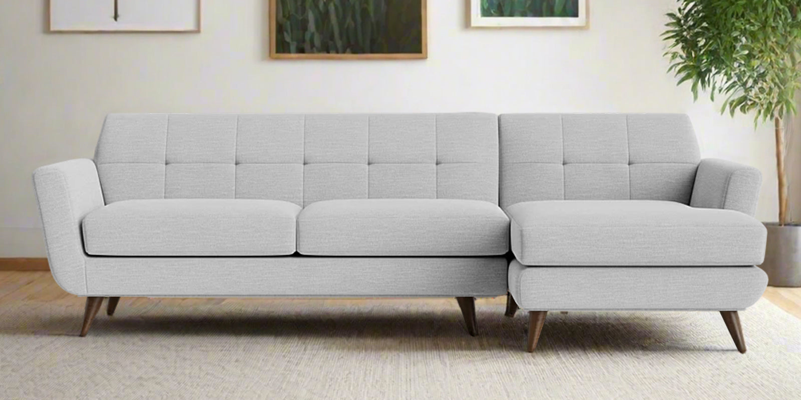 Jasmin Fabric LHS Sectional Sofa (3+ Lounger) In Lit Grey Colour - Febonic Living