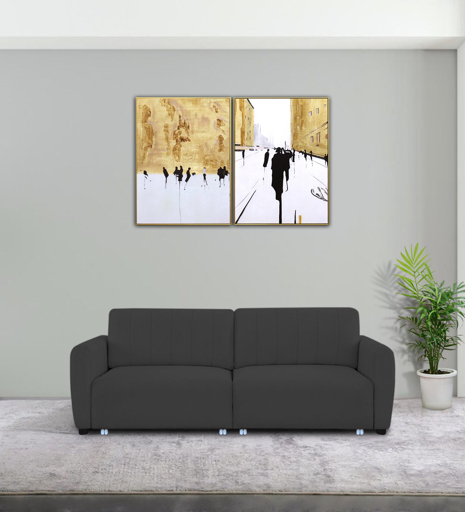 Vima Fabric 3 Seater Pull Out Sofa Cum Bed In Charcoal Grey Colour - Febonic Living