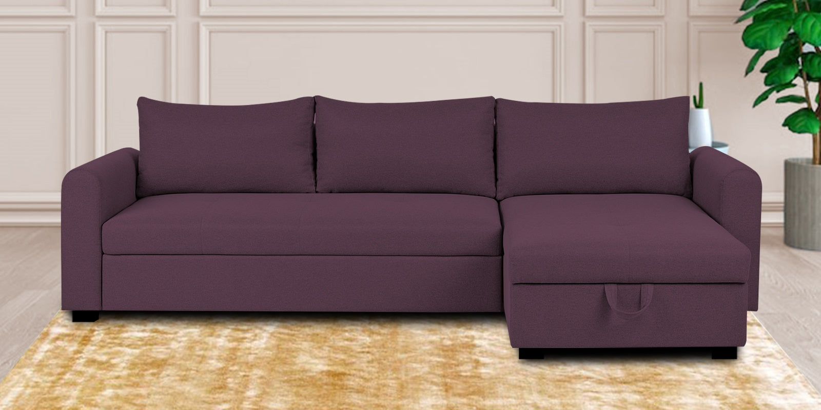 Sigma Fabric LHS Sectional Sofa (3+Lounger) In Greek Purple Colour - Febonic Living