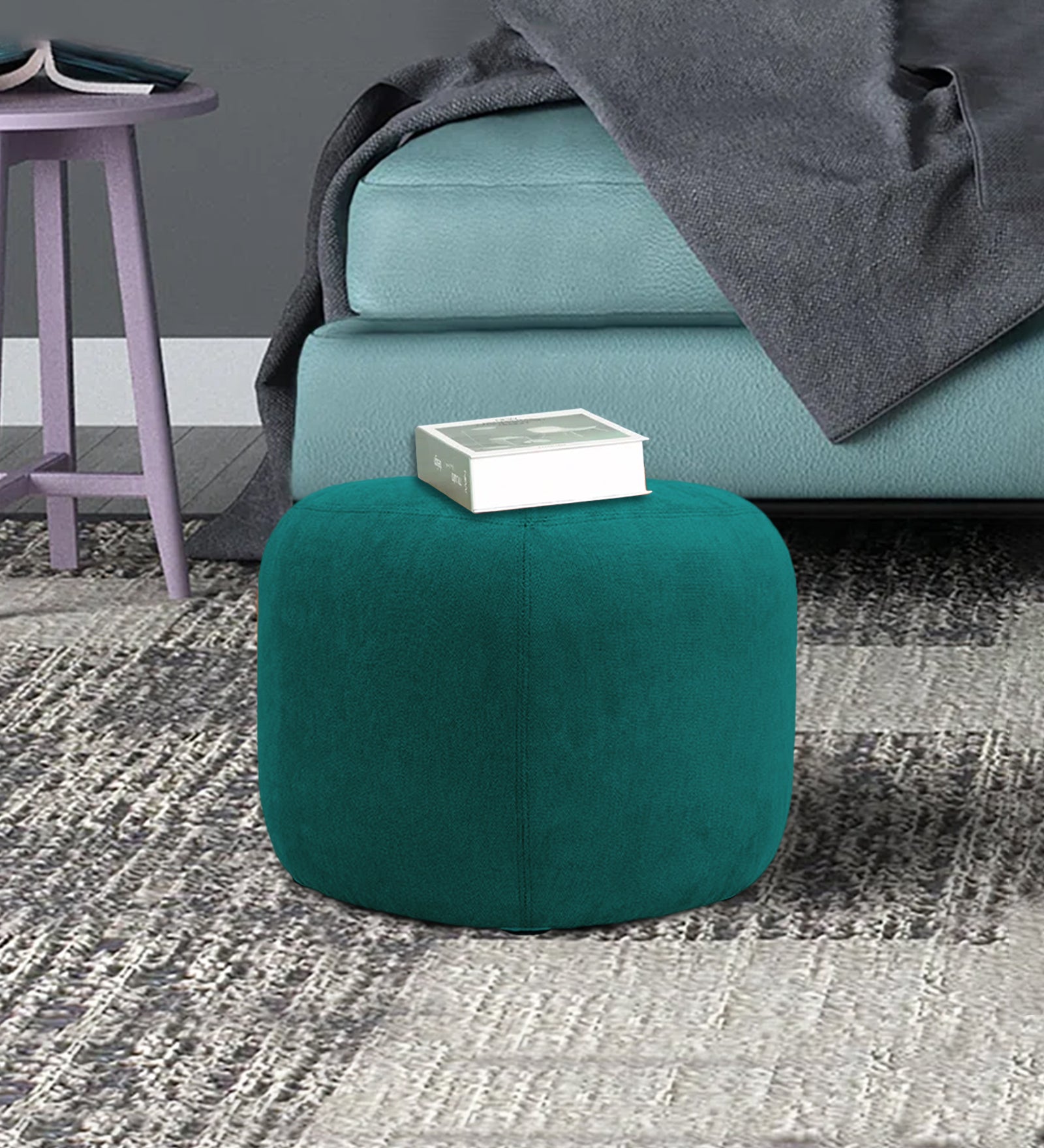 Keori Fabric Pouffe In Sea Green Colour - Febonic Living