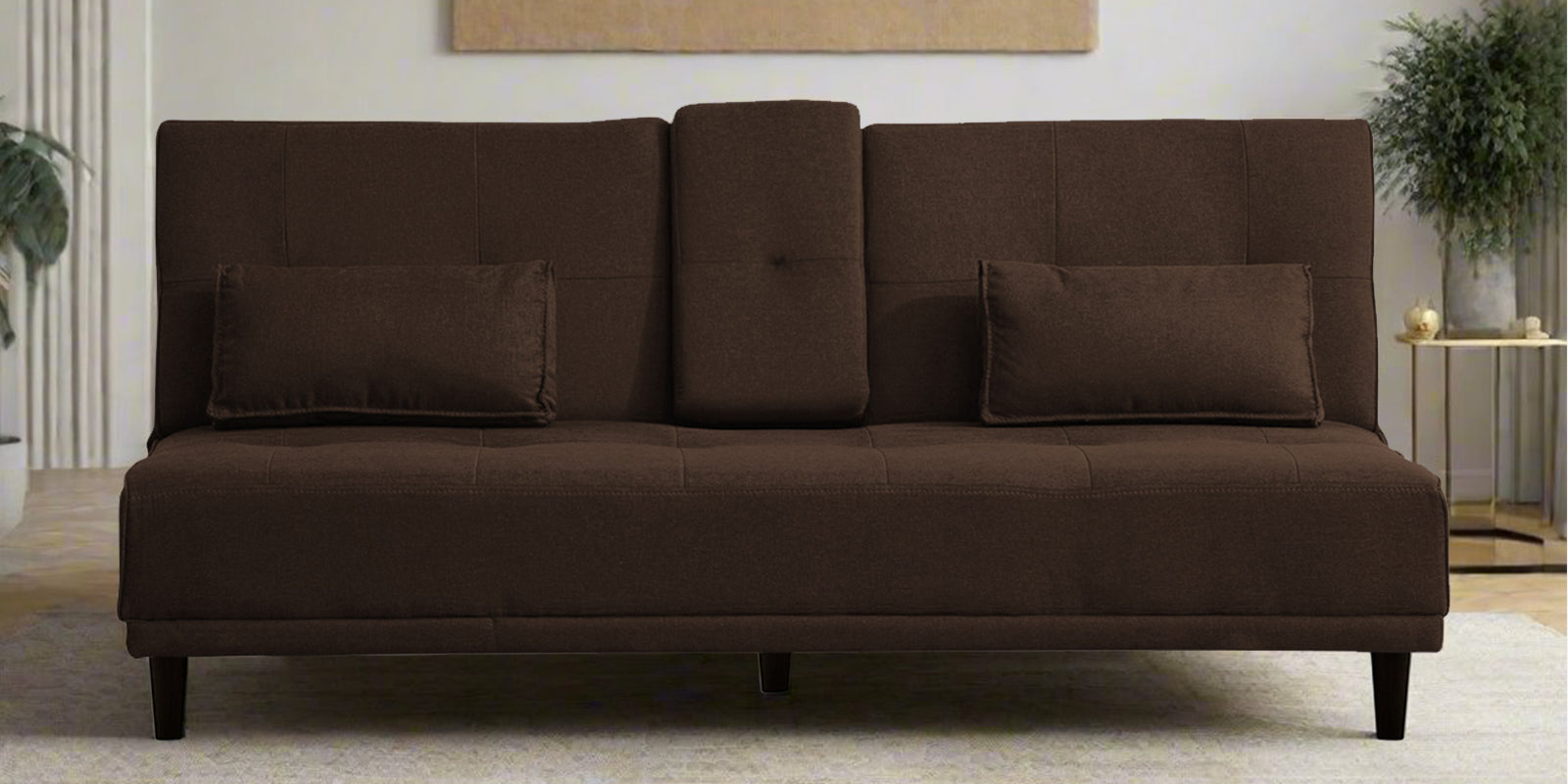 Jerry Fabric 3 Seater Convertible Sofa Cum Bed In Cidar Brown Colour - Febonic Living