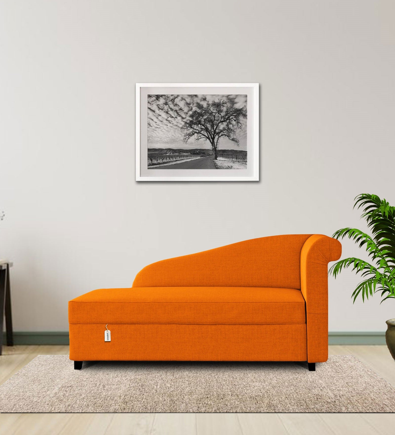 Toppy Fabric LHS Chaise Lounger In Vivid Orange Colour With Storage - Febonic Living