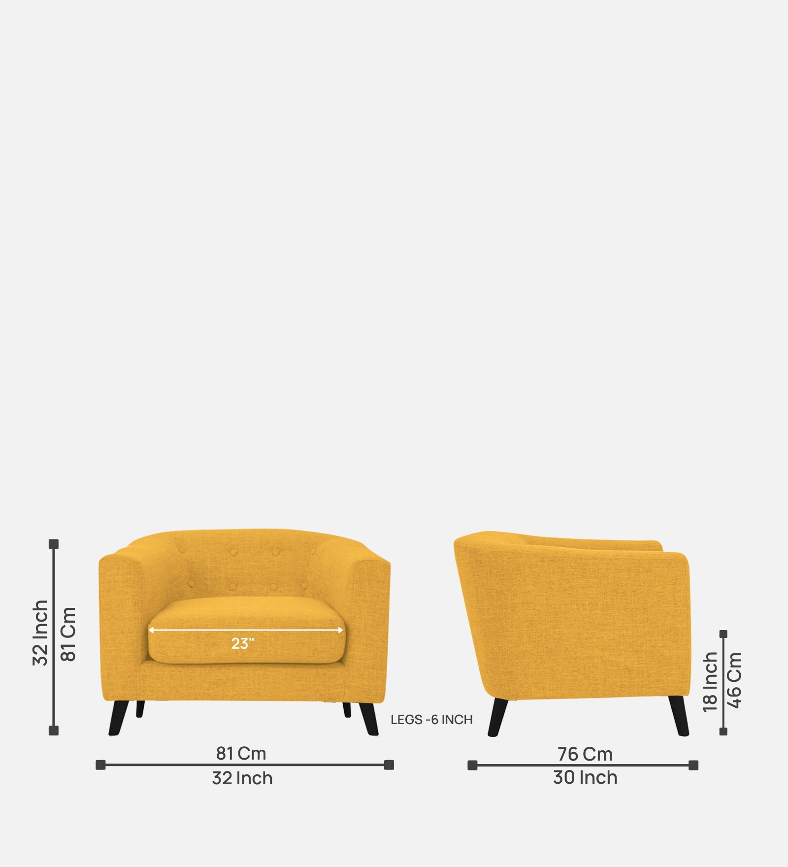 Casper Fabric 1 Seater Sofa In Bold Yellow Colour - Febonic Living