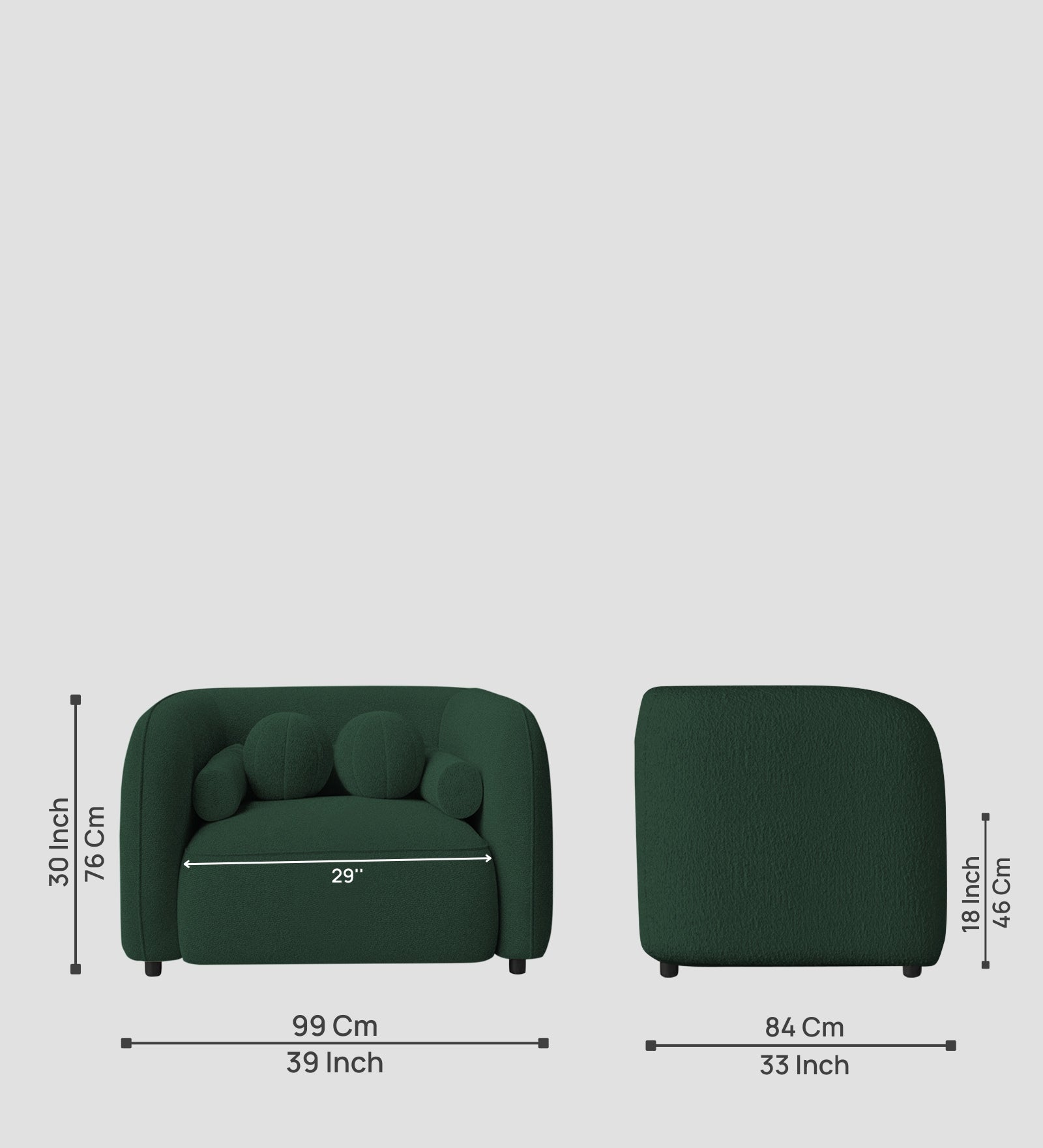 Corny Boucle Fabric 1 Seater Sofa In Hunter Green Colour - Febonic Living