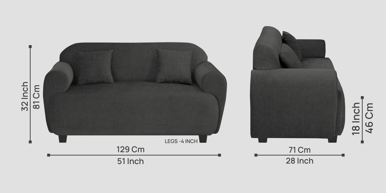 Apollo Fabric 2 Seater Sofa In Charcoal Grey Colour - Febonic Living