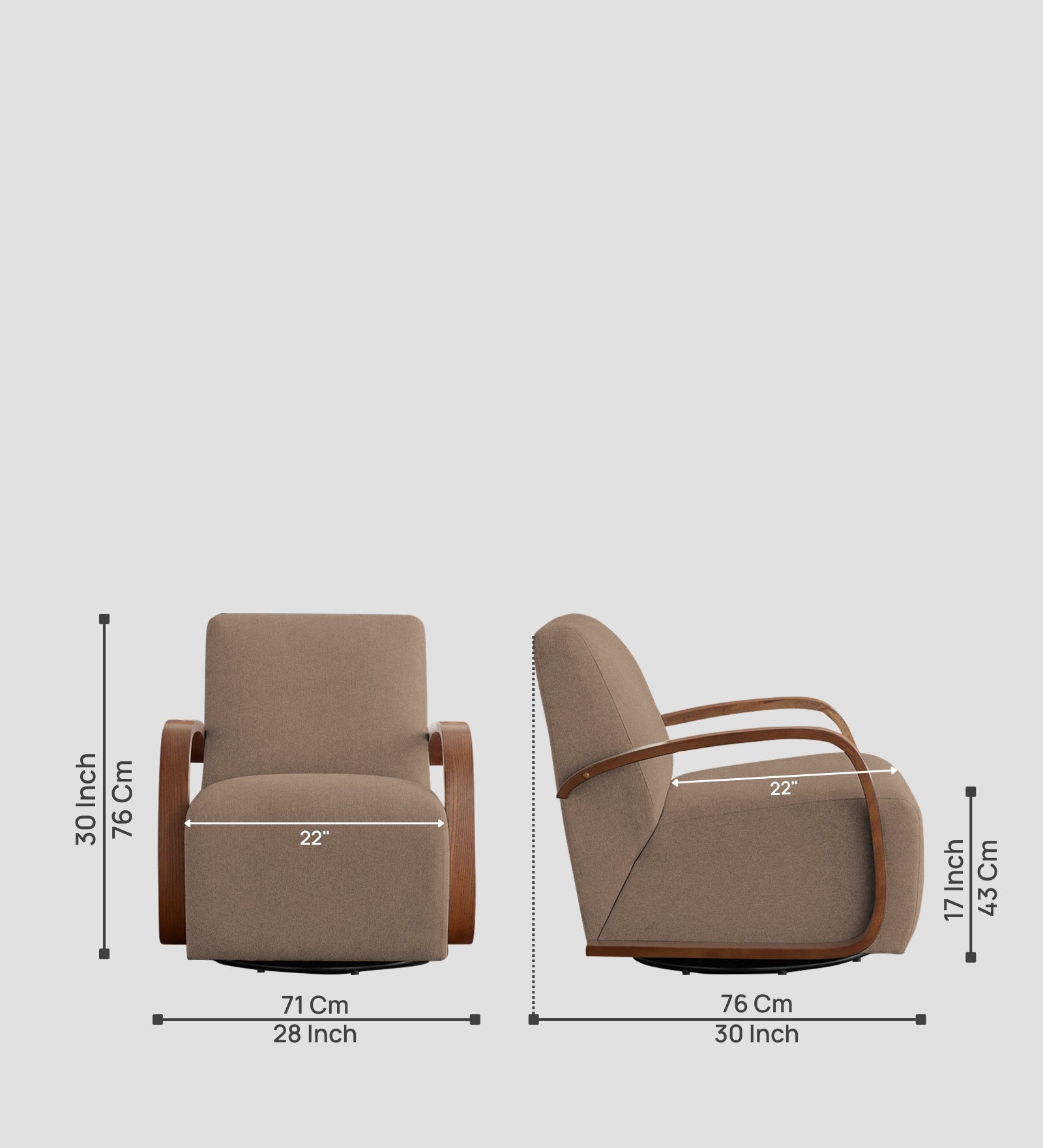 Balma Fabric Swivel Chair in Cookie Beige Colour