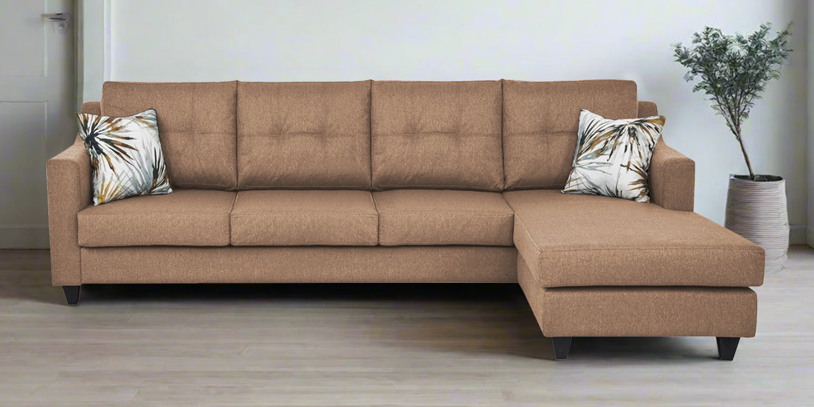 Welly Fabric LHS Sectional Sofa (3+Lounger) In Cosmic Beige Colour - Febonic Living