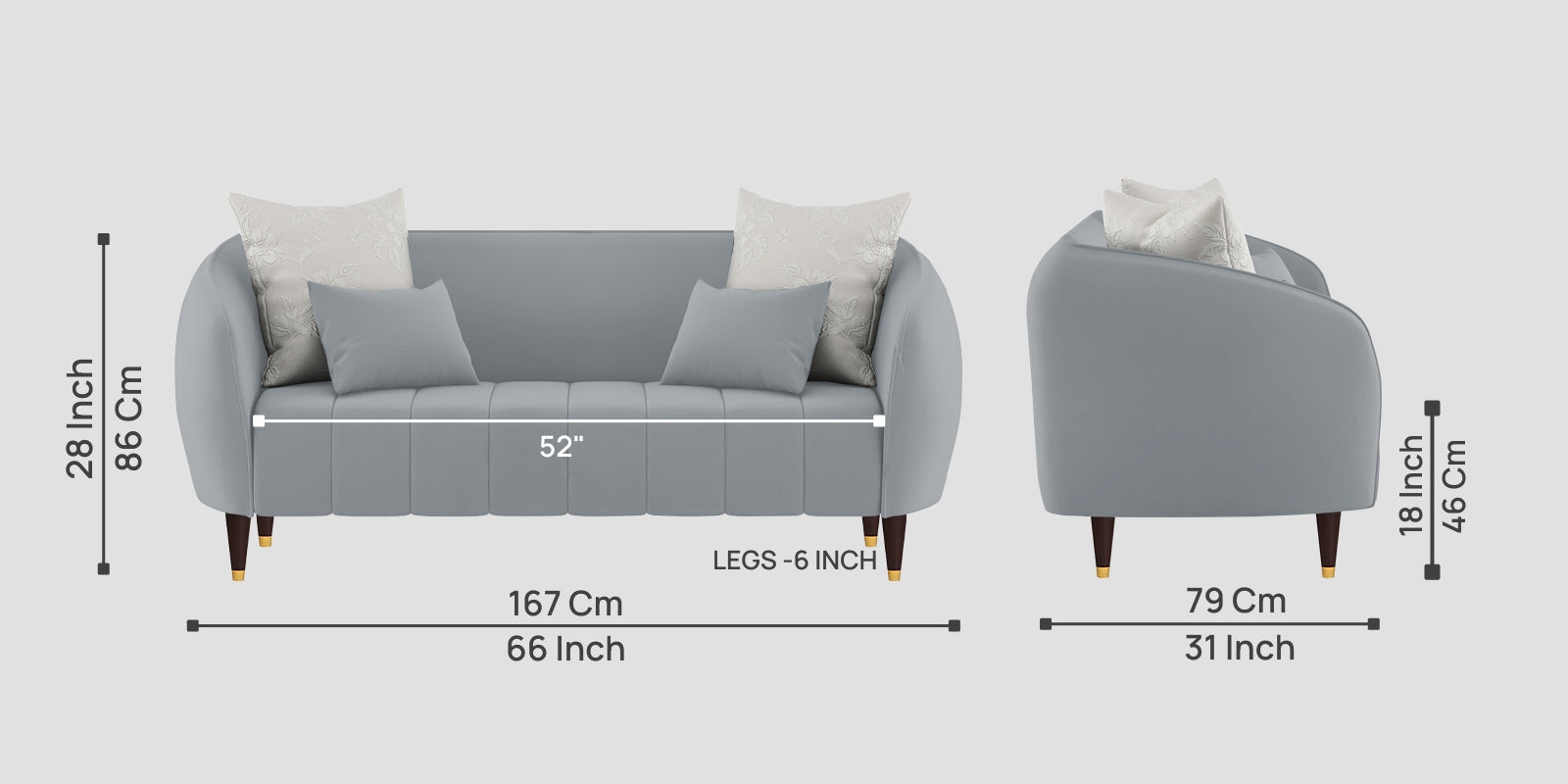 Hairo Velvet 2 Seater Sofa In Concrete Grey Colour - Febonic Living