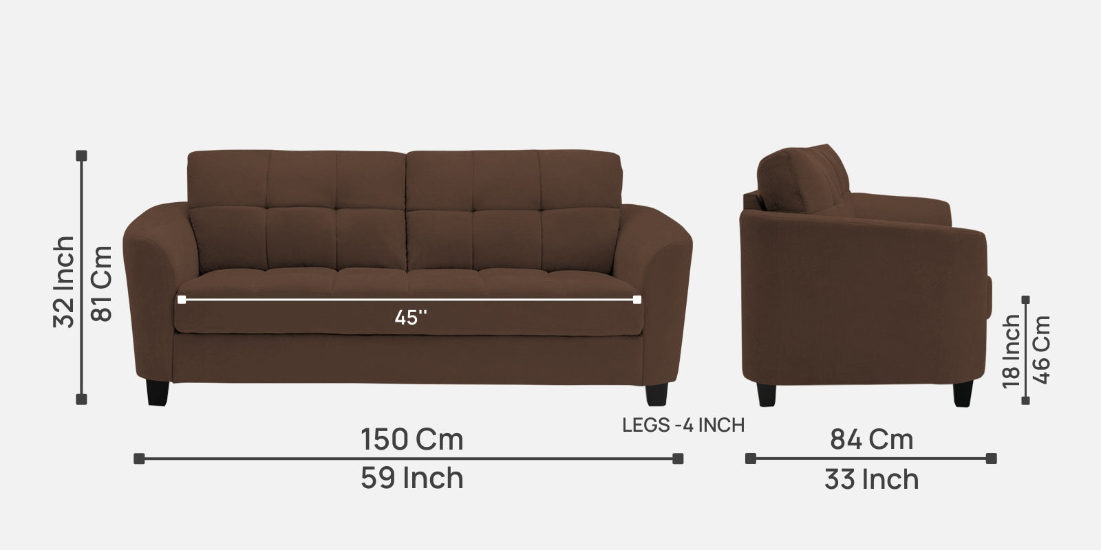 Mulan Fabric 2 Seater Sofa In Ash Brown Colour - Febonic Living