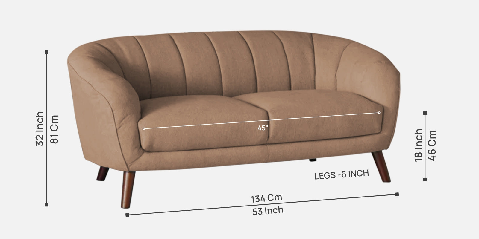 Benjamin Fabric 2 Seater Sofa In Cosmic Beige Colour - Febonic Living