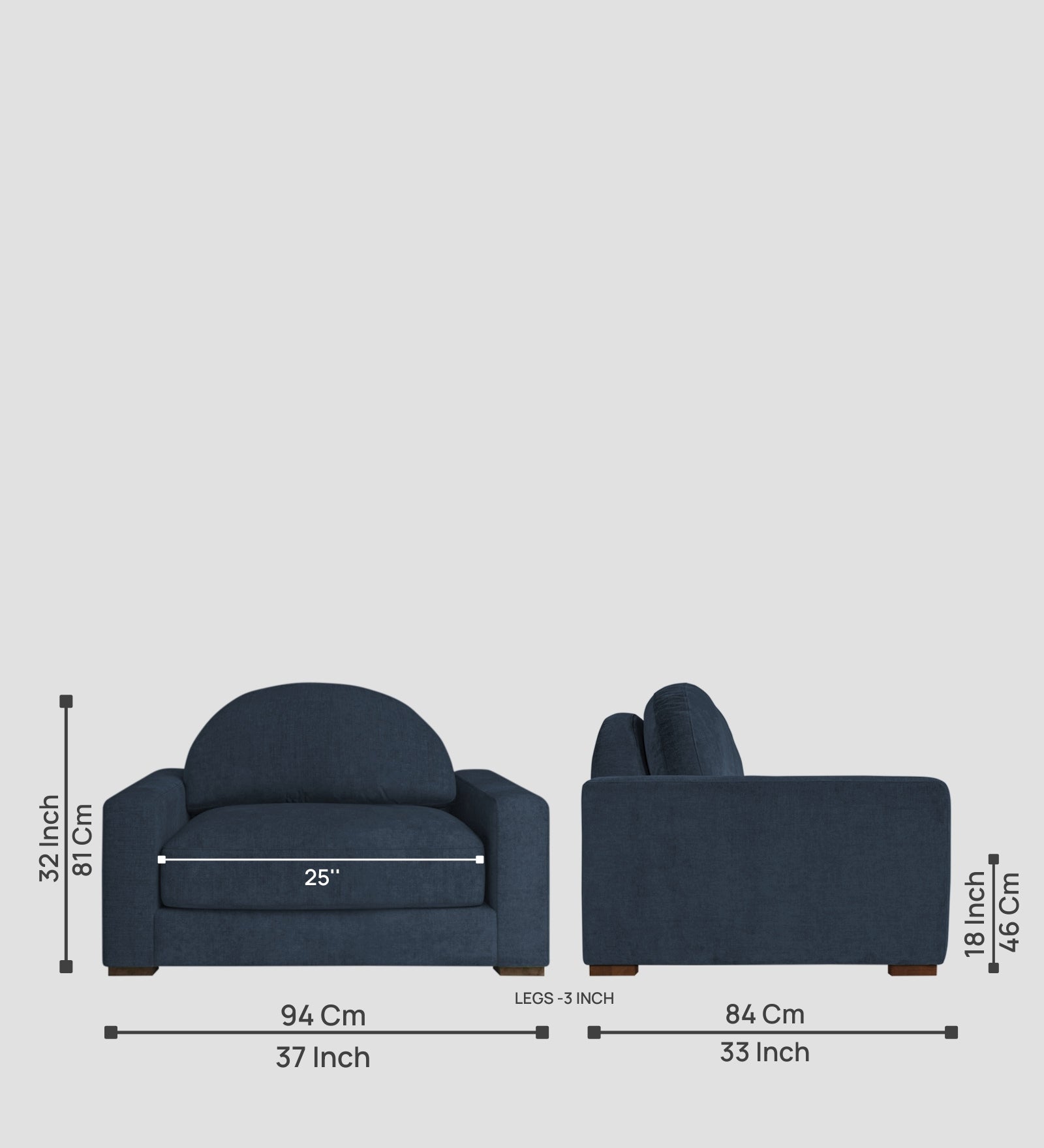 Dara Fabric 1 Seater Sofa In Denim Blue Colour - Febonic Living