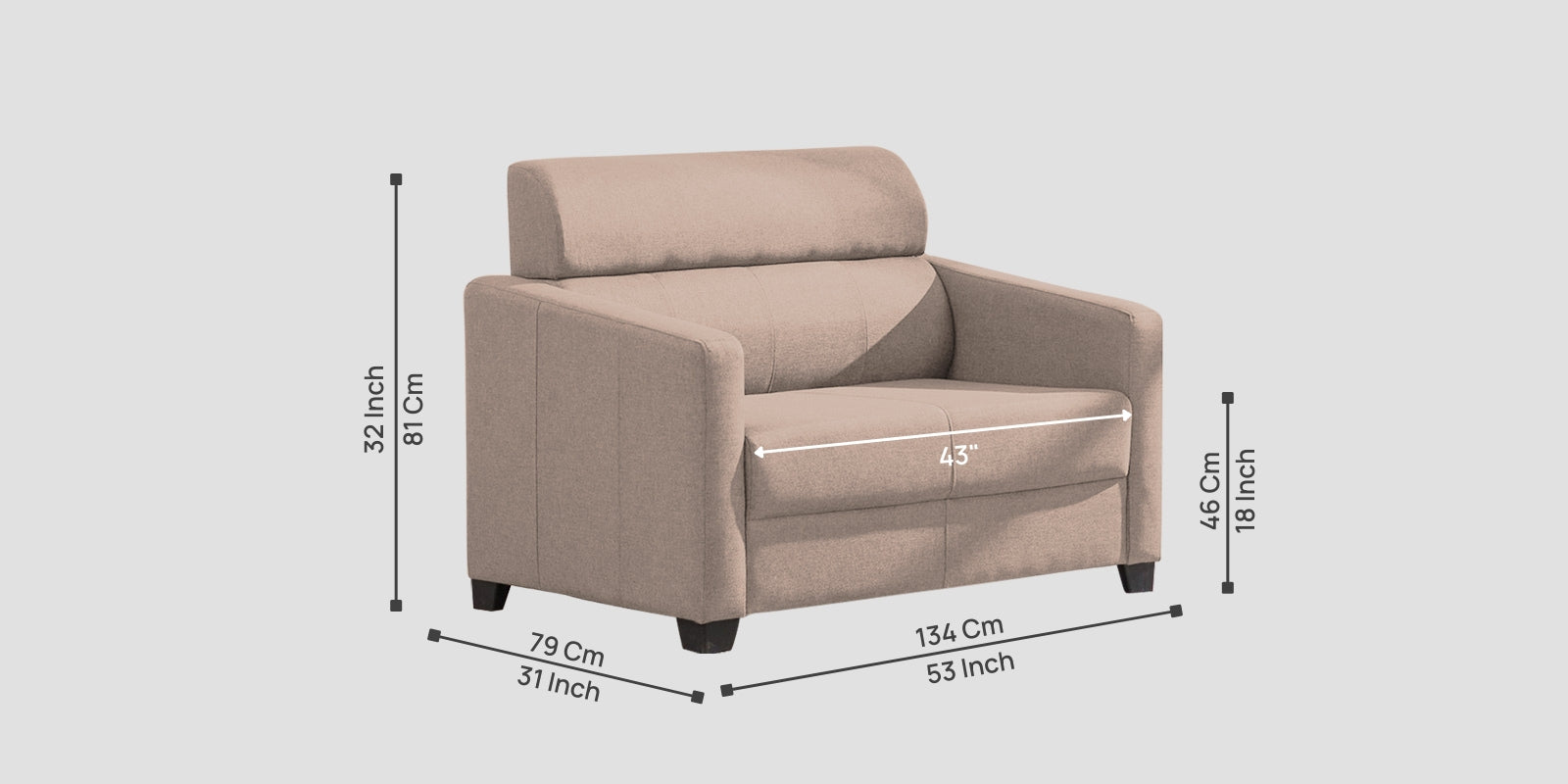 Devo Fabric 2 Seater Sofa In Kadhi Beige Colour - Febonic Living