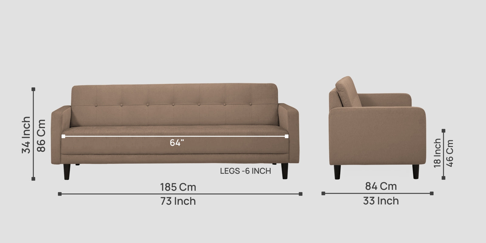 Noha Fabric 3 Seater Sofa In Cookie Beige Colour