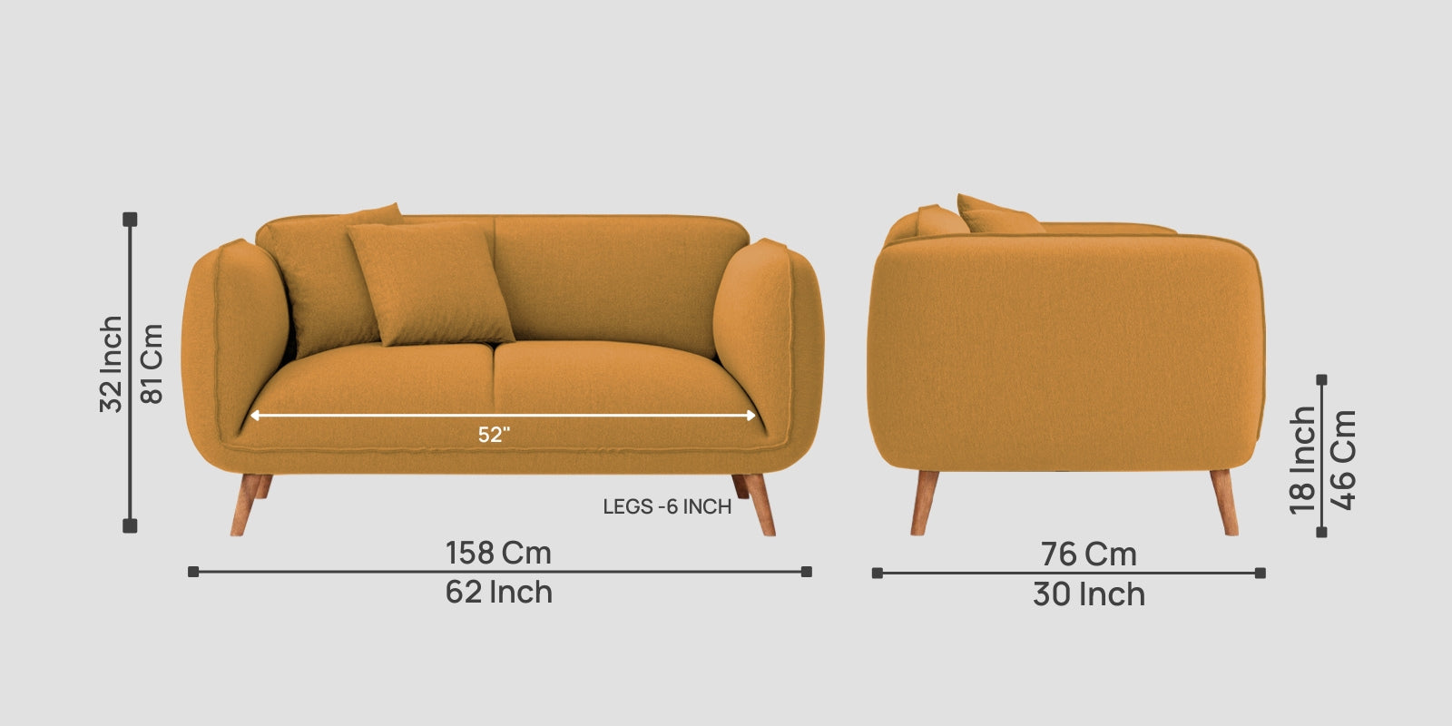 Zia Fabric 2 Seater Sofa In Corn Yellow Colour - Febonic Living