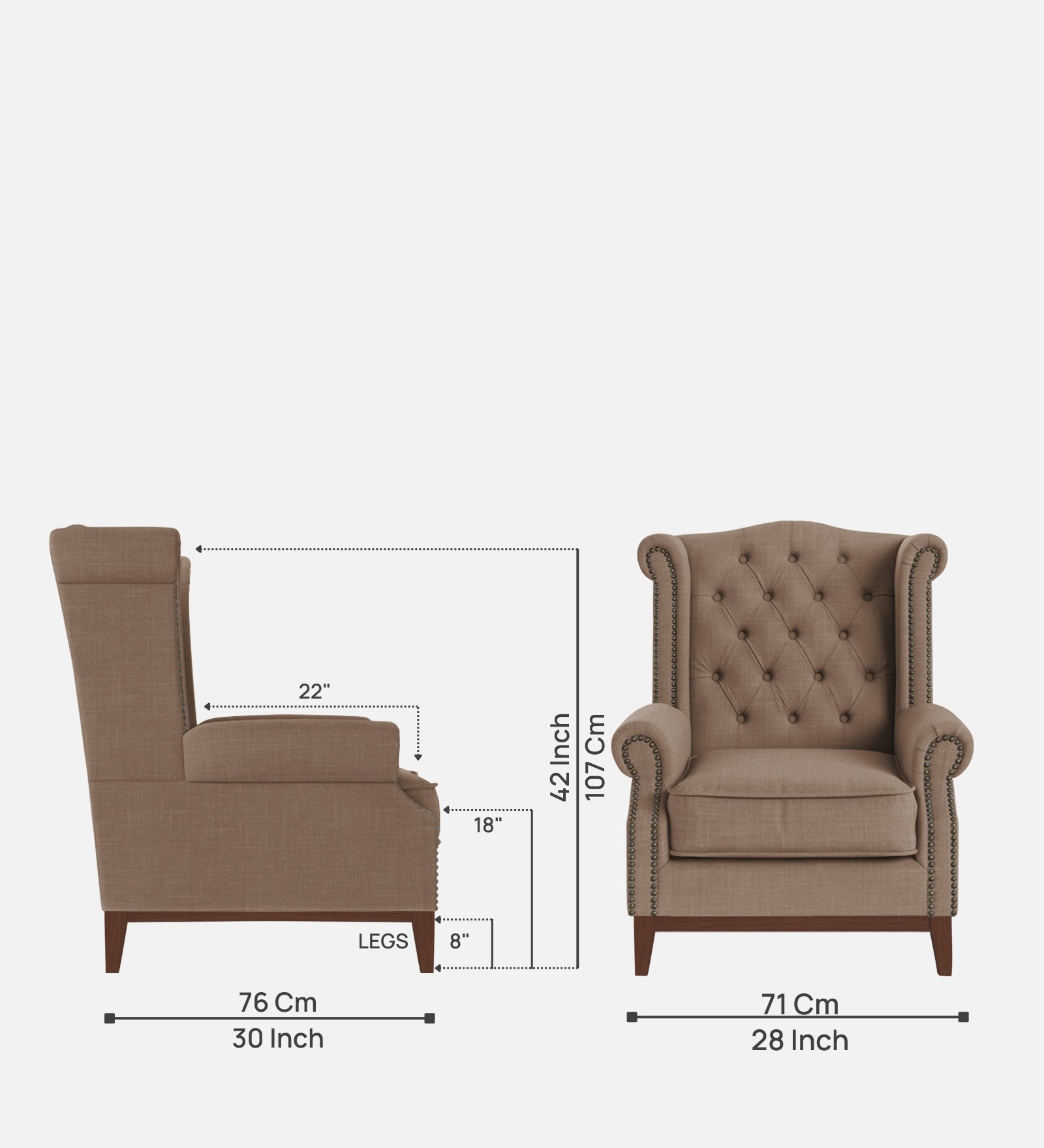 Nory Fabric Wing Chair In Cookie Beige Colour - Febonic Living