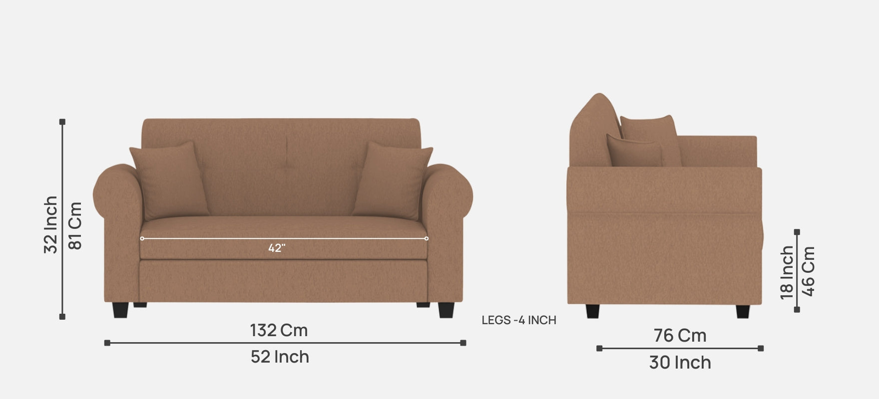 Derado Fabric 2 Seater Sofa In Cosmic Beige Colour - Febonic Living