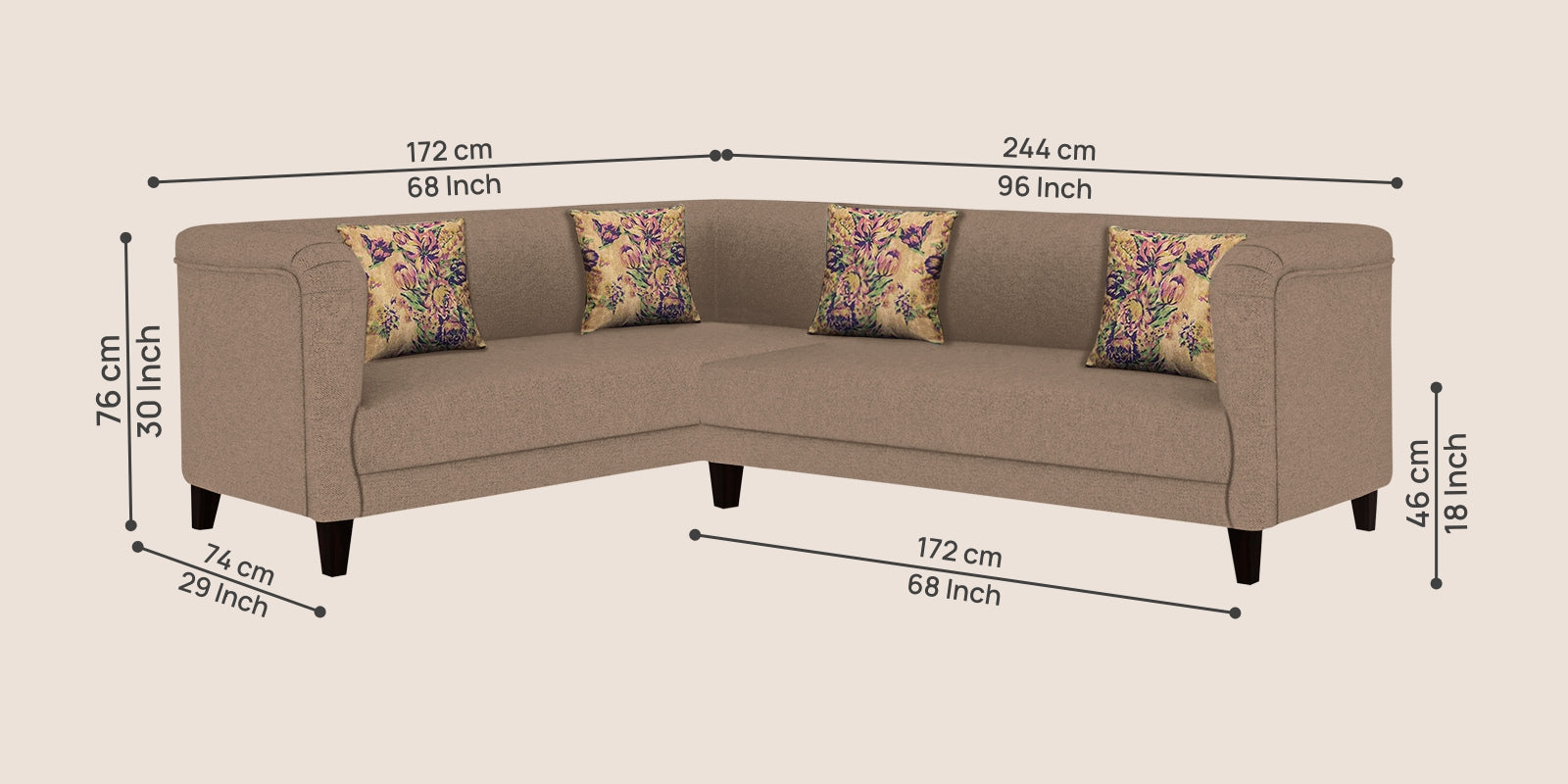 Niki Fabric Corner Sofa In Cookie Beige Colour - Febonic Living