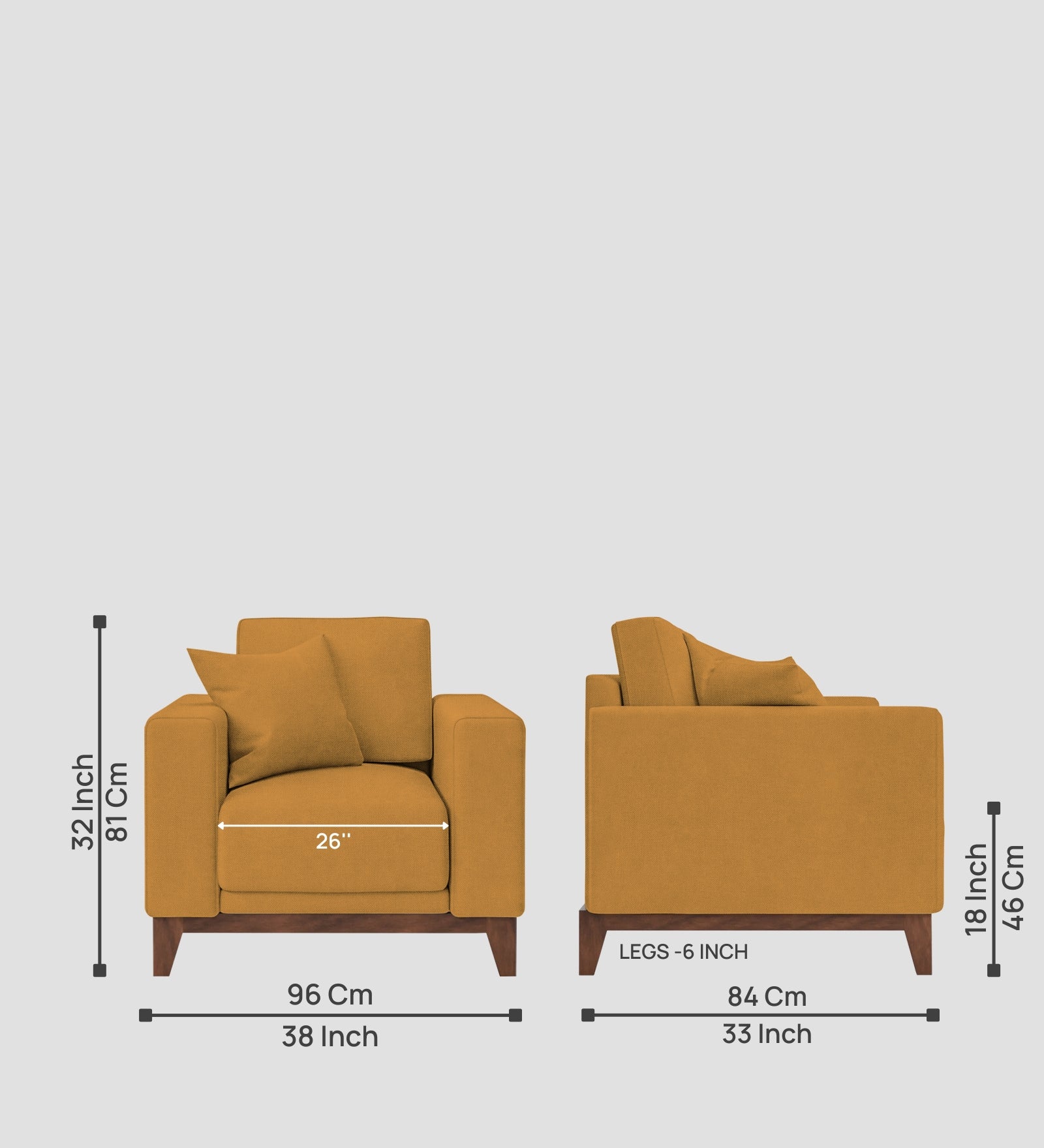 Luca Fabric 1 Seater Sofa In Corn Yellow Colour - Febonic Living