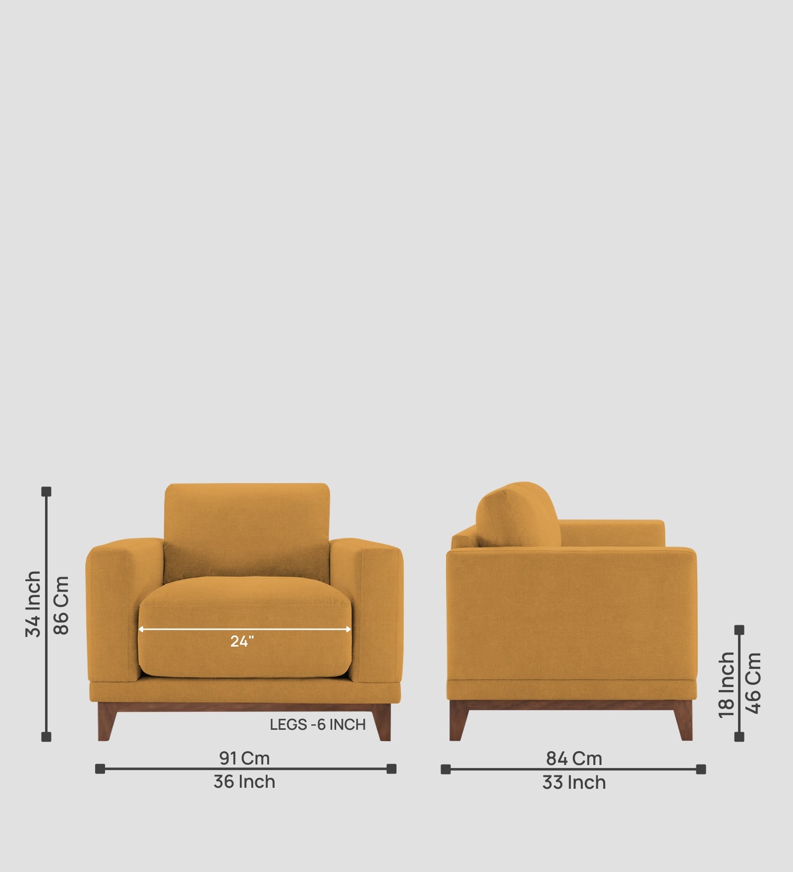 Esha Fabric 1 Seater Sofa In Corn Yellow Colour - Febonic Living