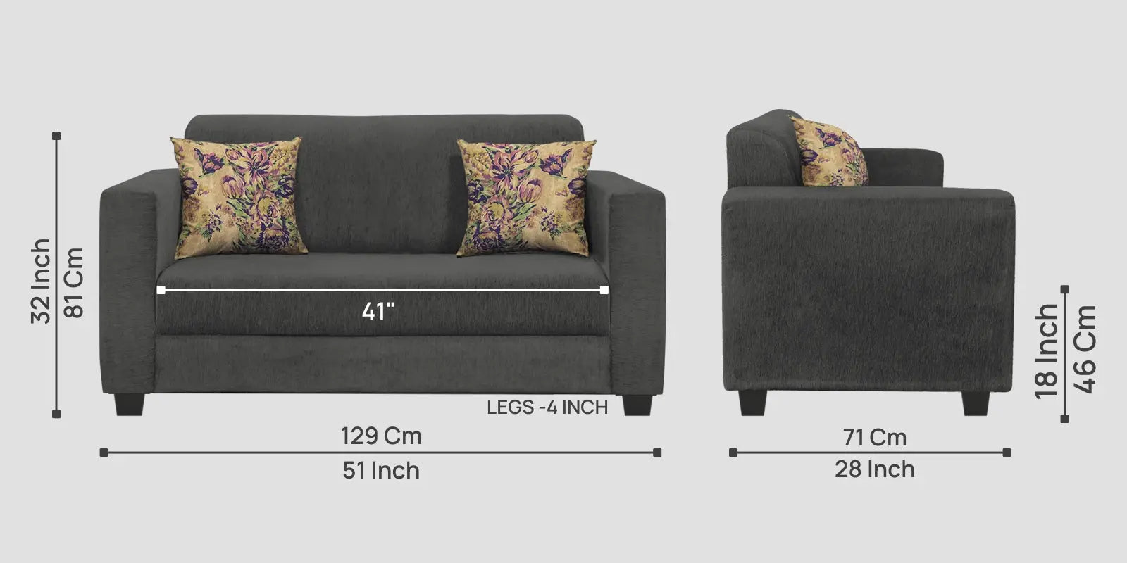 Lipu Fabric 2 Seater Sofa In Charcoal Grey Colour Febonic Living
