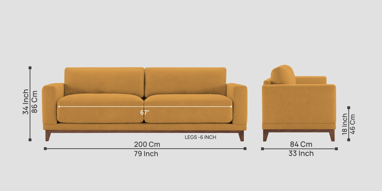 Esha Fabric 3 Seater Sofa In Corn Yellow Colour - Febonic Living