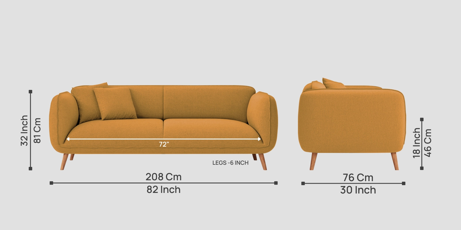 Zia Fabric 3 Seater Sofa In Corn Yellow Colour