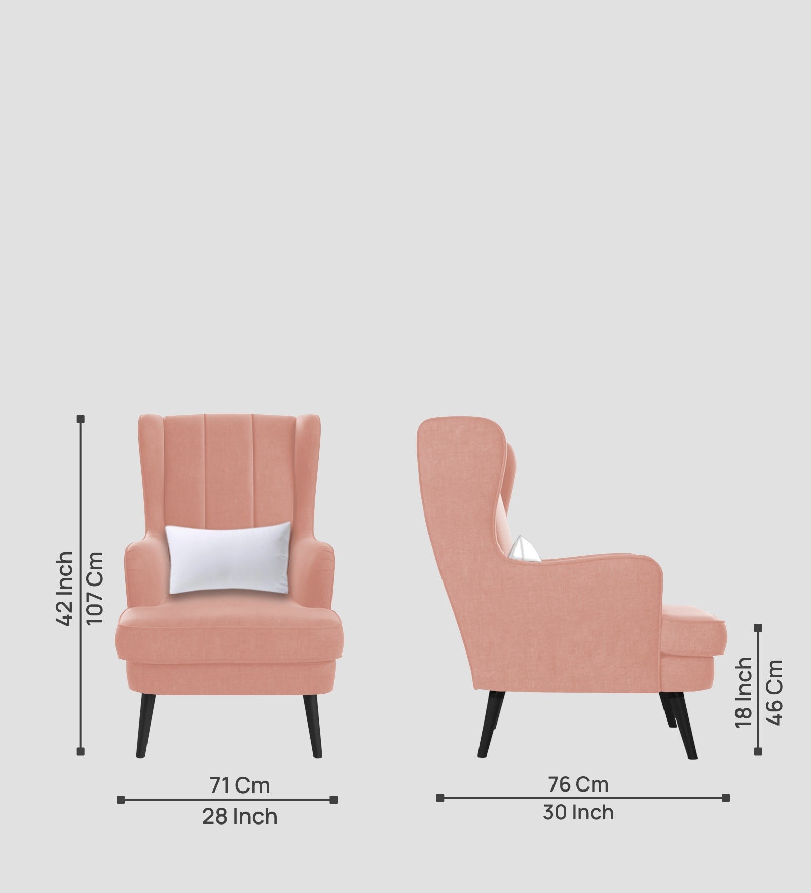 Niya Velvet Wing Chair In Blush Pink Colour - Febonic Living