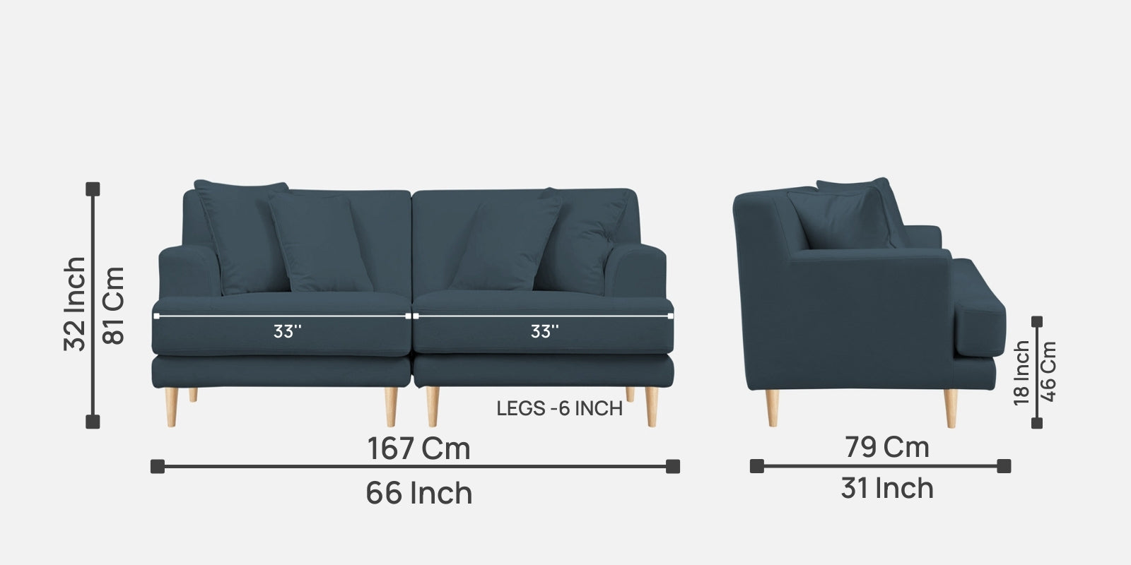 Woody Fabric 2 Seater Sofa In Cobalt Blue Colour - Febonic Living