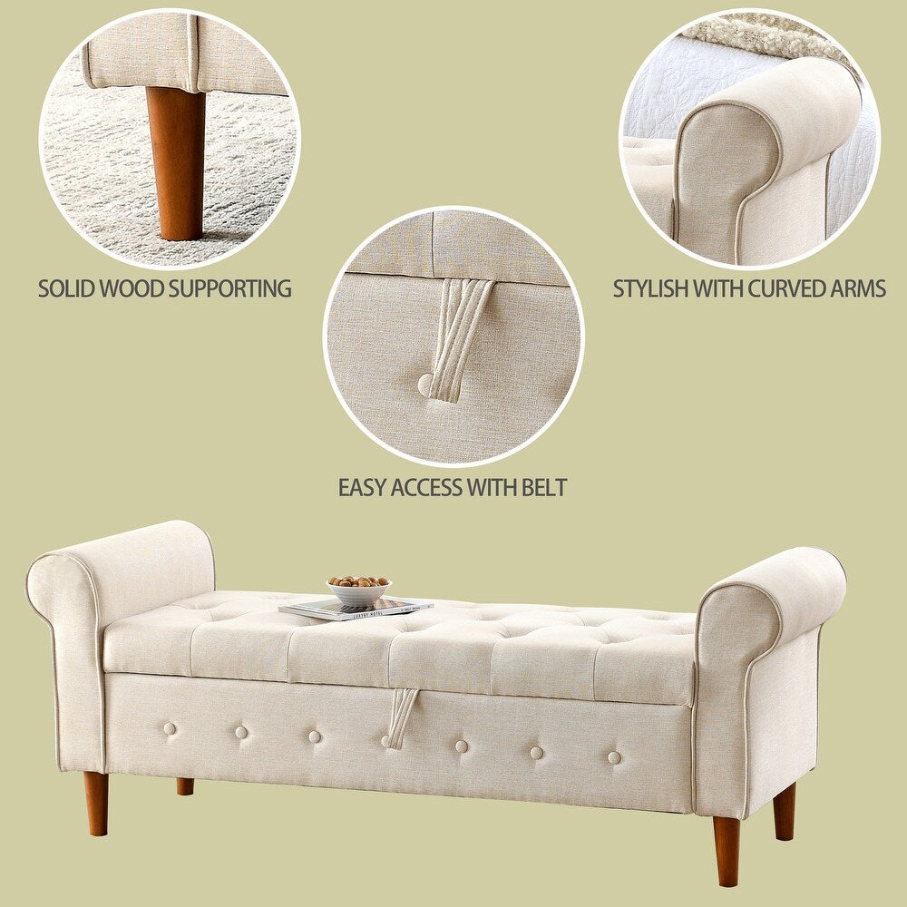 Dublin Fabric 3 Seater Recamier In Ivory Beige Colour With Storage - Febonic Living