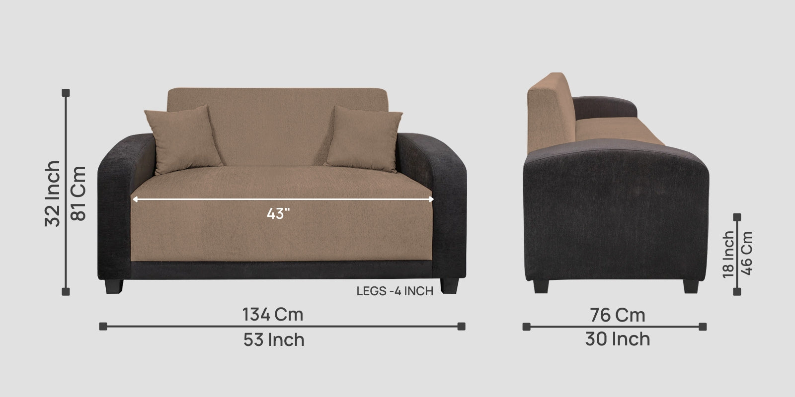 Alex Fabric 2 Seater Sofa In Cookie Beige Colour - Febonic Living