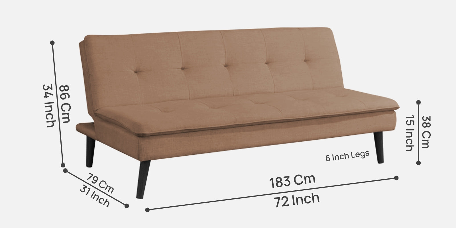Toner Fabric 3 Seater Convertible Sofa Cum Bed In Cosmic Beige Colour - Febonic Living