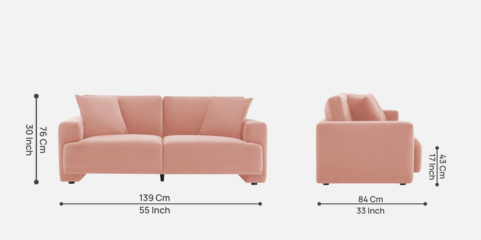 Kosta Velvet 2 Seater Sofa in Blush Pink Colour