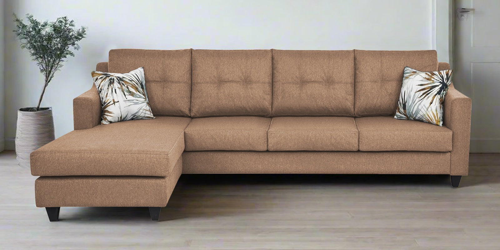 Welly Fabric RHS Sectional Sofa (3+Lounger) In Cosmic Beige Colour - Febonic Living
