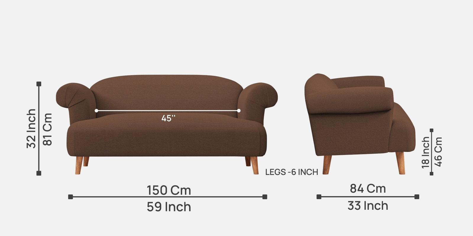 Barber Fabric 2 Seater Sofa In Ash Brown Colour - Febonic Living