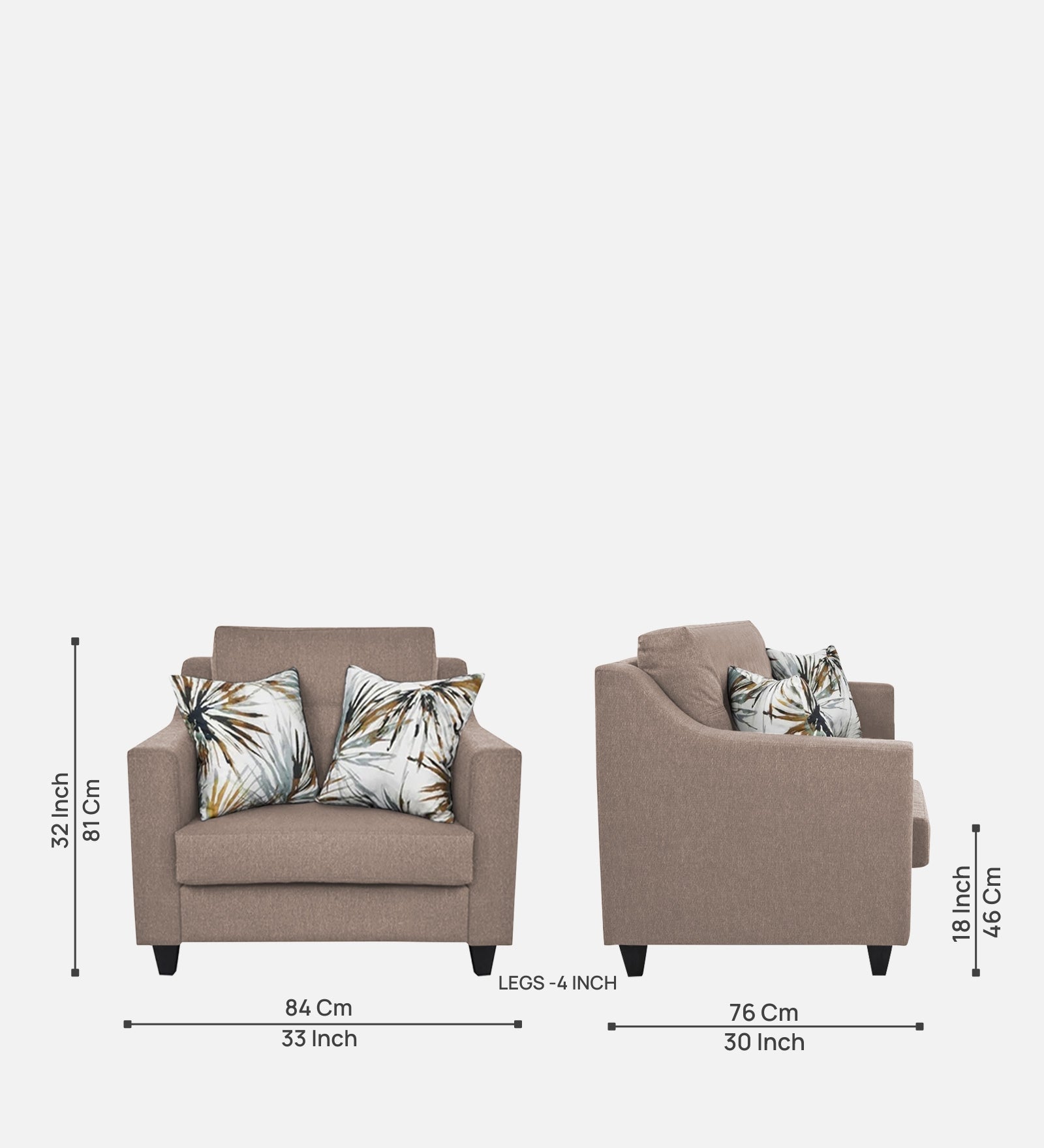 Welly Fabric 1 Seater Sofa In Kadhi Beige Colour - Febonic Living