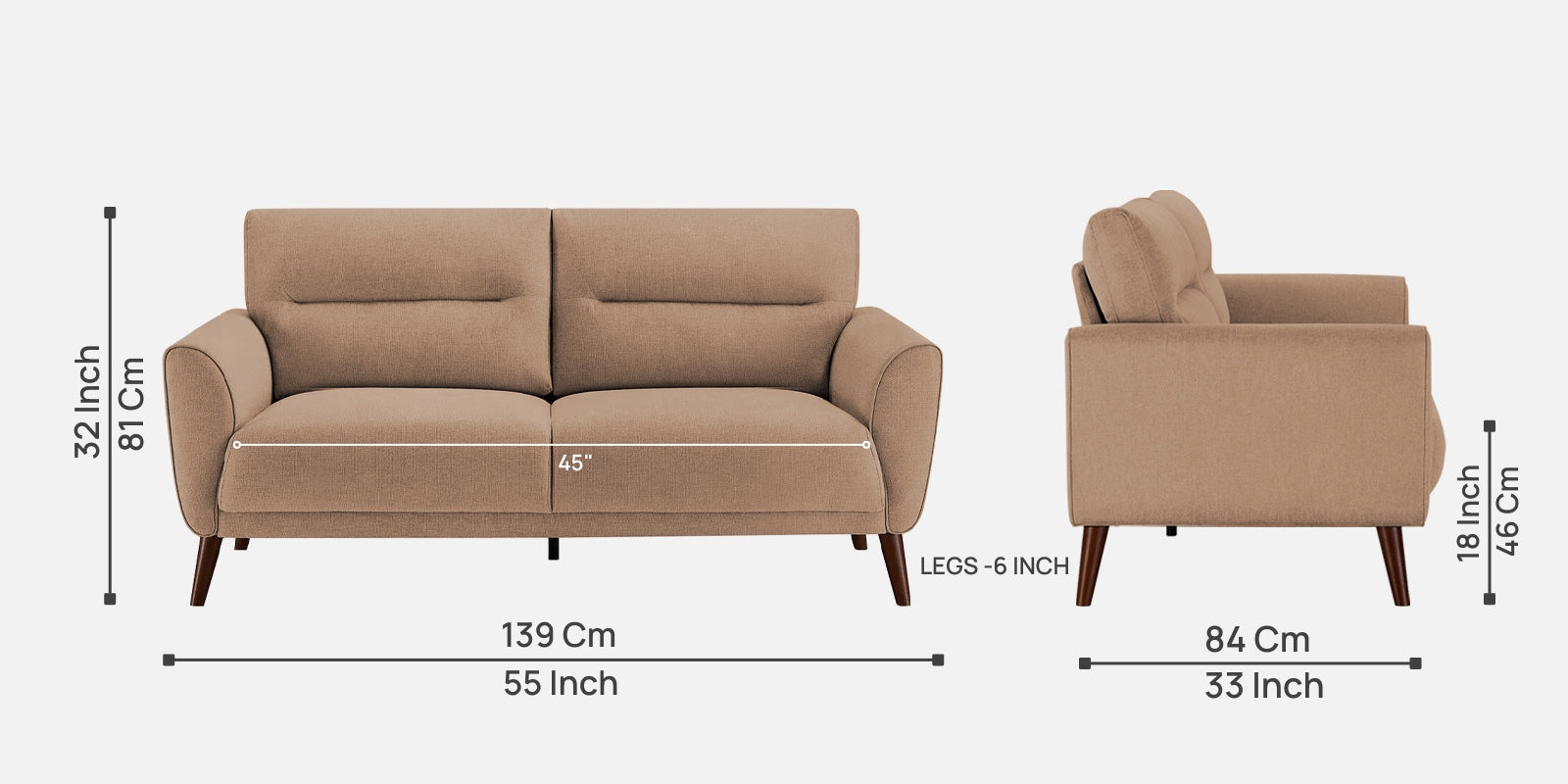 Castro Fabric 2 Seater Sofa In Cosmic Beige Colour - Febonic Living