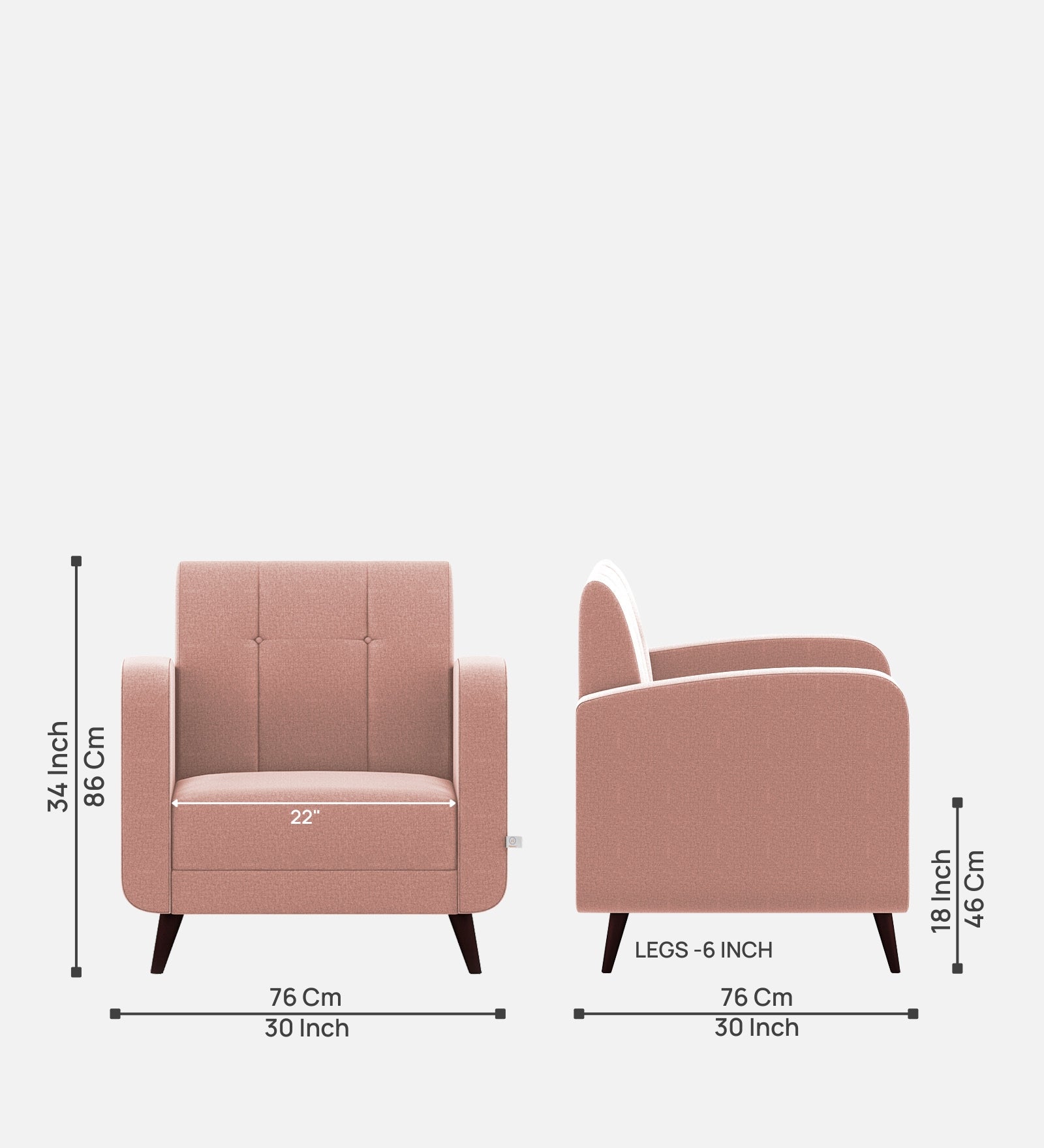 Wiki Velvet 1 Seater Sofa In Blush Pink Colour - Febonic Living