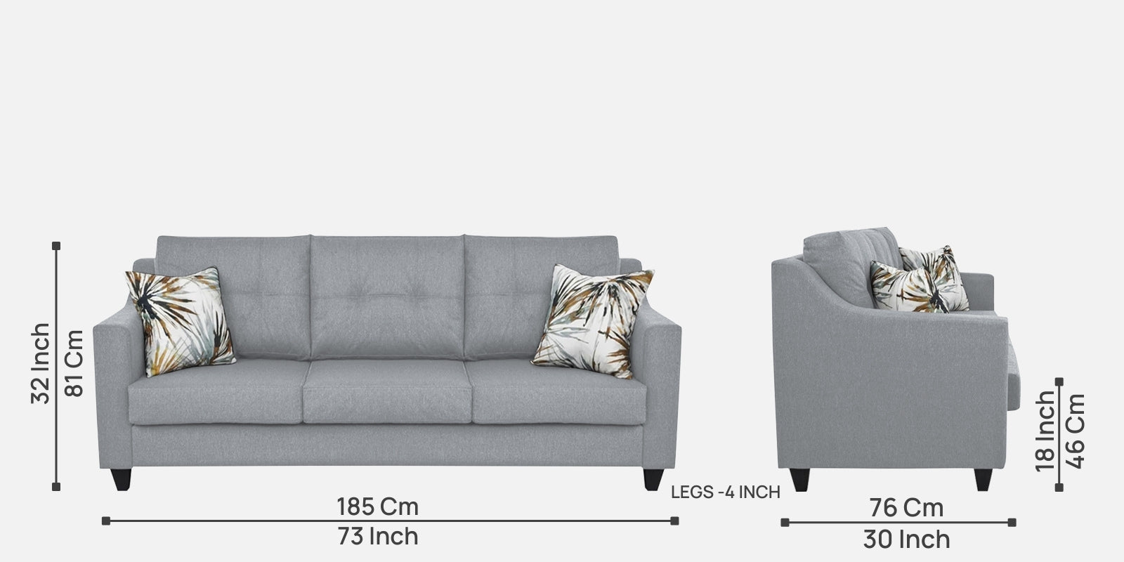 Welly Fabric 3 Seater Sofa In Coin Grey Colour - Febonic Living