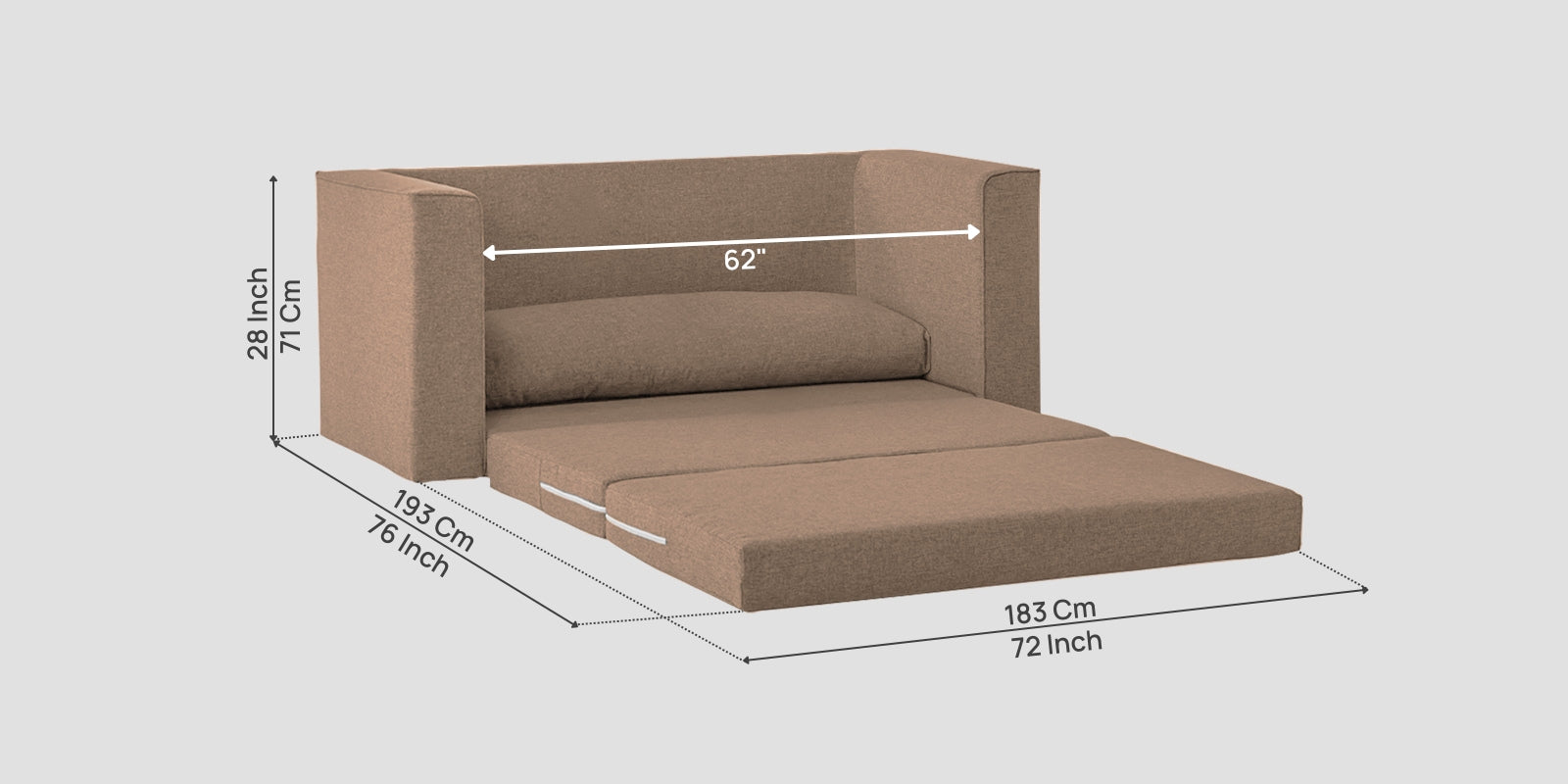 Kenia Fabric 3 Seater Foldable Sofa Cum Bed In Cookie Beige Colour - Febonic Living