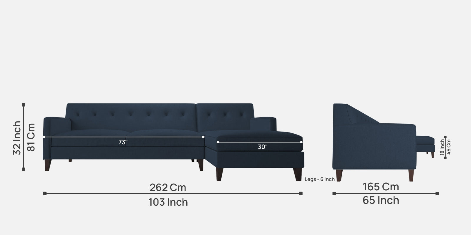 Miller Fabric LHS Sectional Sofa (3+Lounger) In Denim Blue Colour - Febonic Living