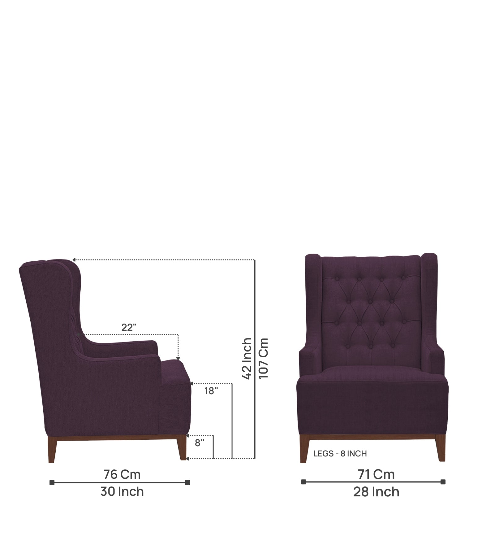 Kuchi Fabric Wing Chair In Greek Purple Colour - Febonic Living